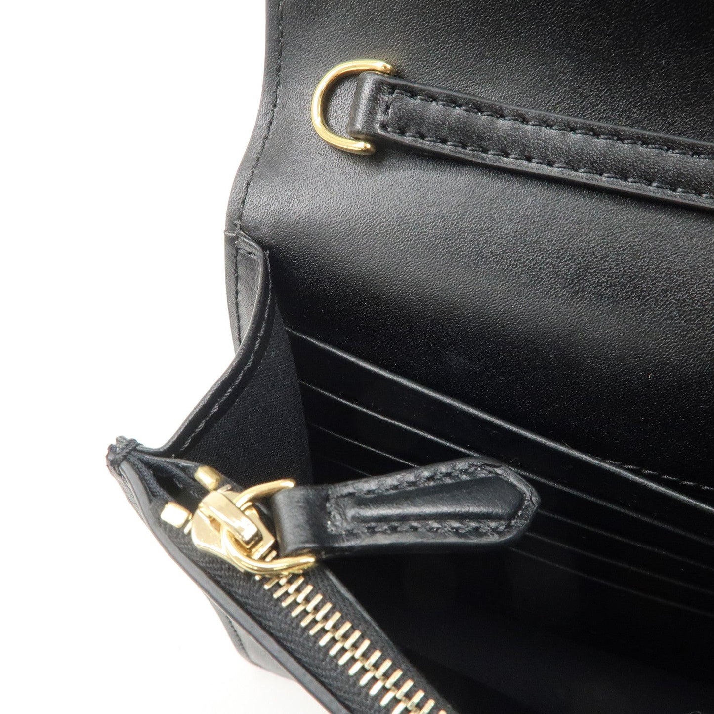 FENDI F is FENDI Leather Chain Wallet Clutch Bag Black 8BS006  d