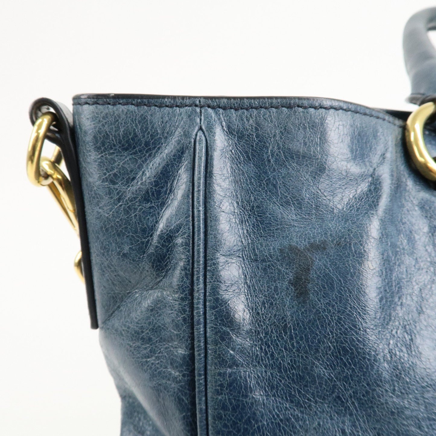 PRADA Leather 2Way Bag Hand Bag Shoulder Bag Blue BN2325  d