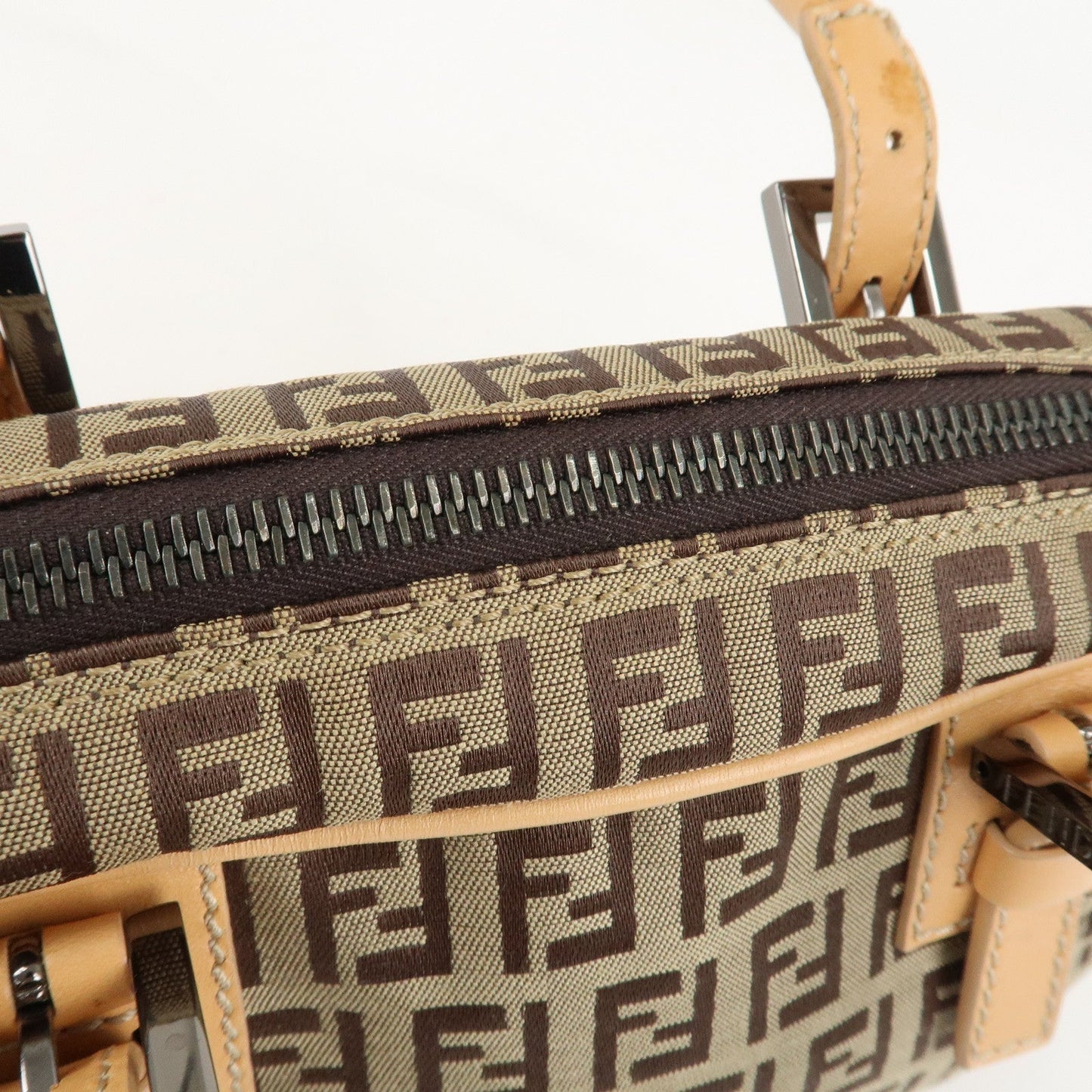 FENDI Zucchino Canvas Leather Small Boston Hand Bag Brown 8BN004  d