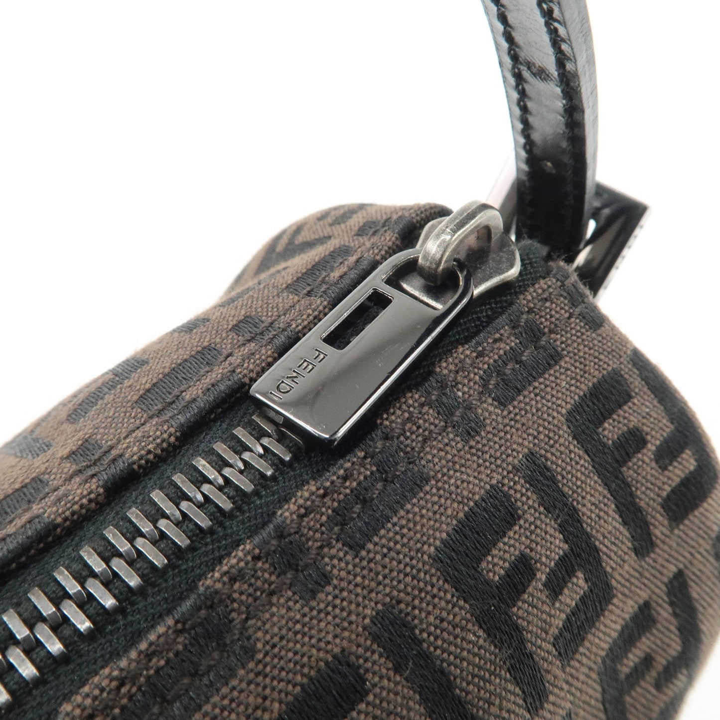 FENDI Zucchino Canvas Leather Pouch Hand Bag Black Brown 7N0016  d