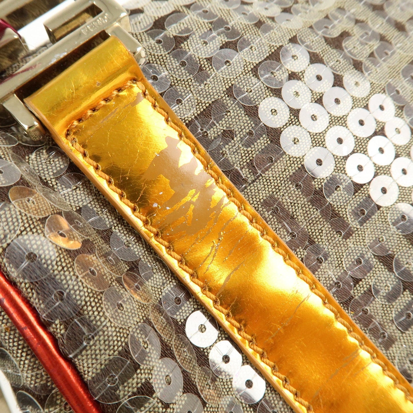 FENDI Zucchino Flip Sequin Canvas Patent Leather Boston Bag 8BL071  d