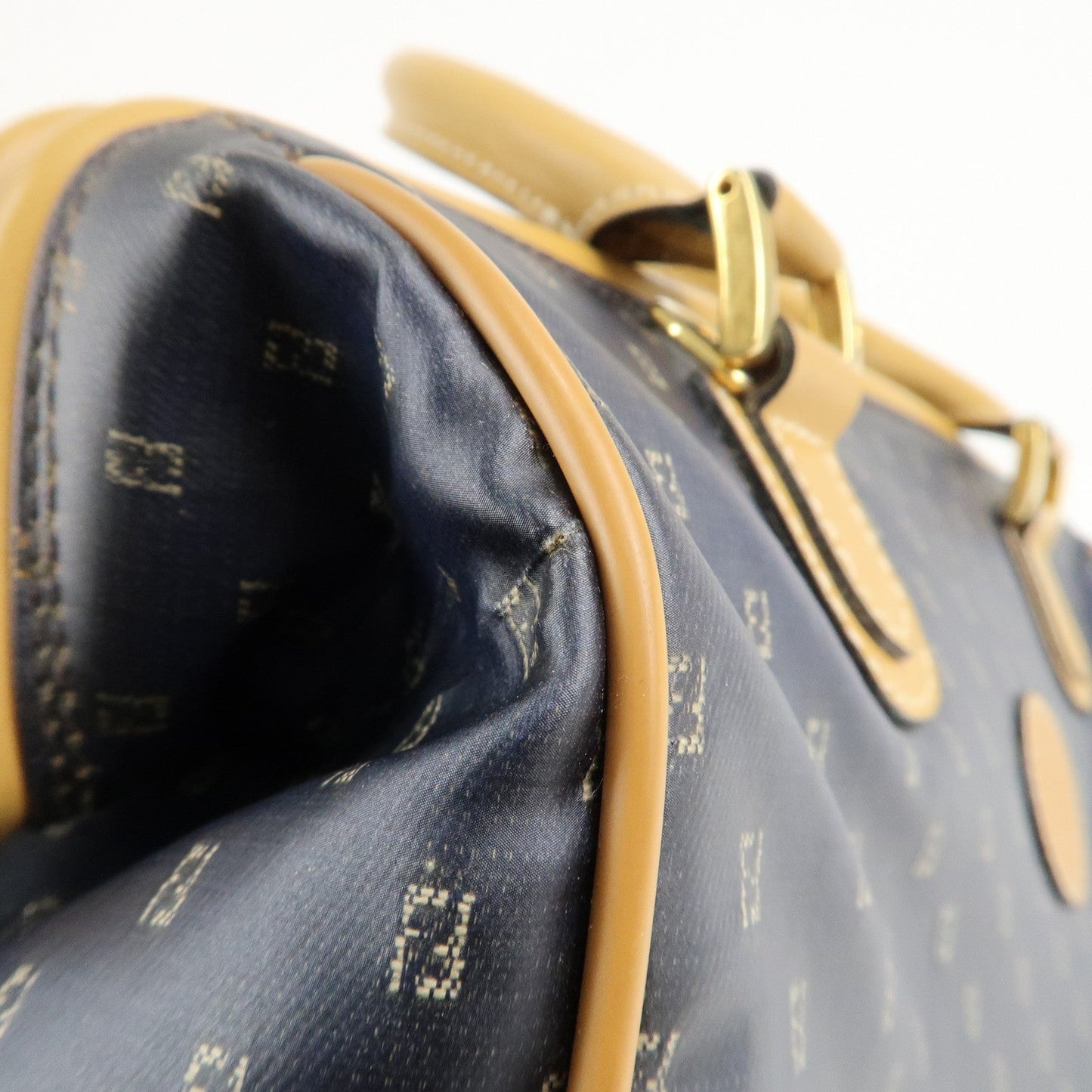 FENDI PVC Leather 2Way Bag Hand Bag Navy Brown  d