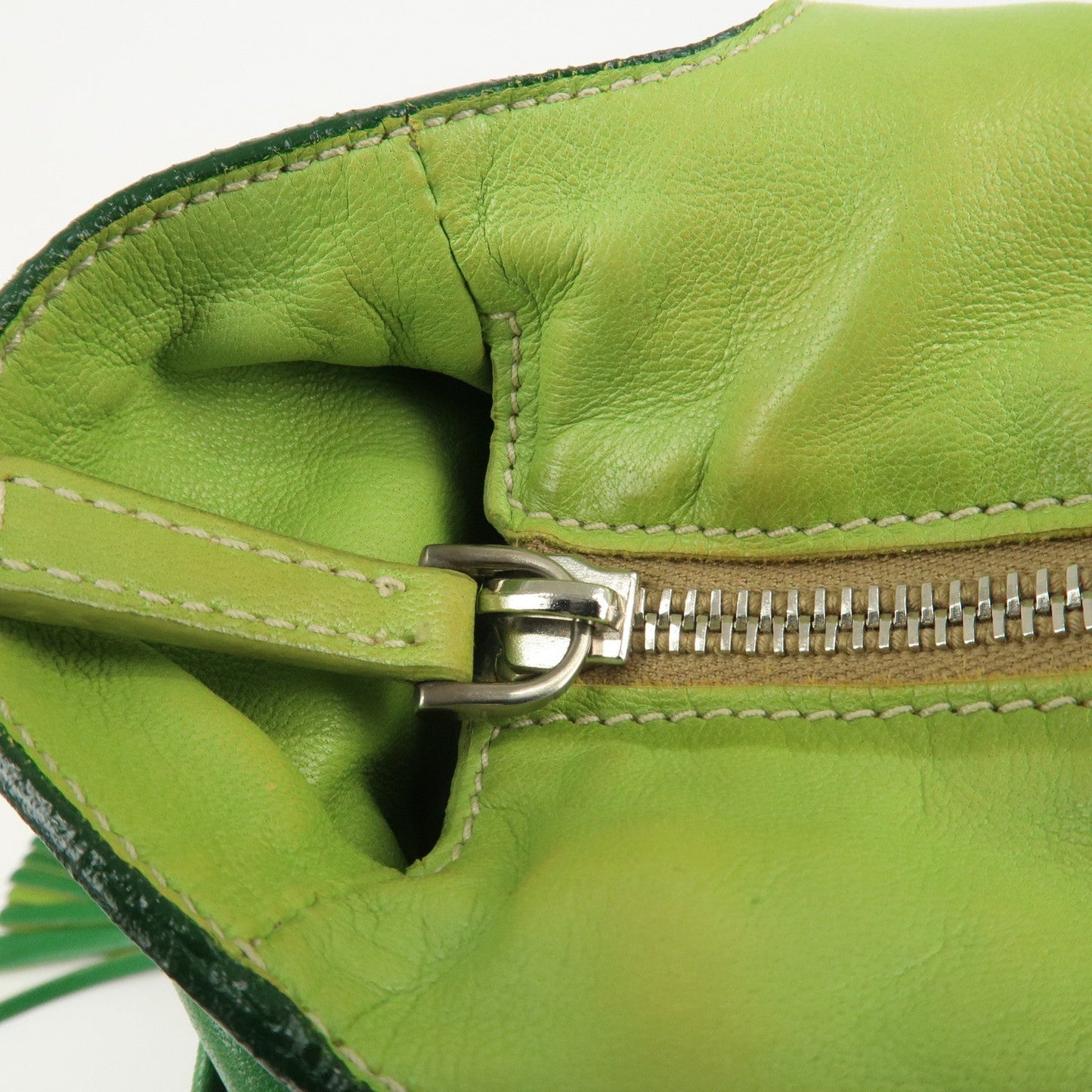 PRADA Logo Leather Tassel Shoulder Bag Hand Bag Green  d