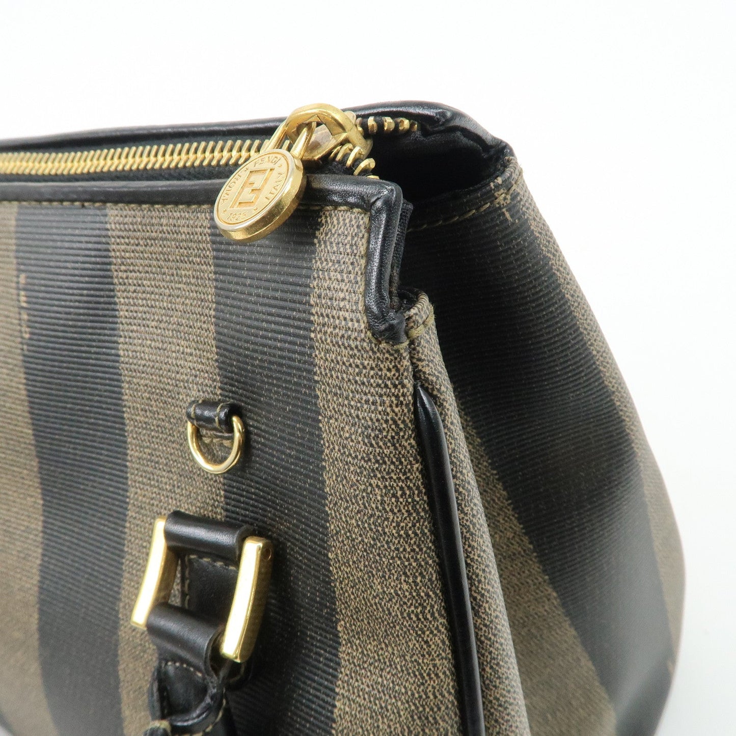 FENDI Pequin PVC Leather 2Way Bag Hand Bag Brown Black  d