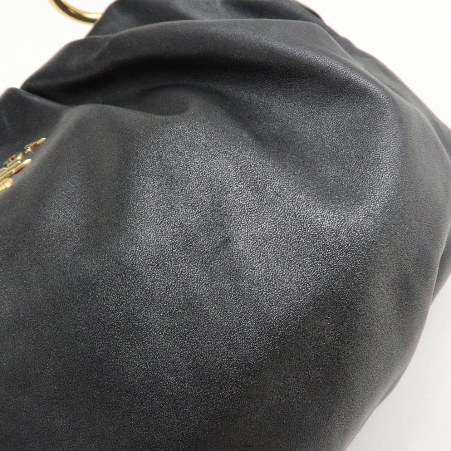 PRADA Leather Chain One-Shoulder Bag Black Gold Hardware  d