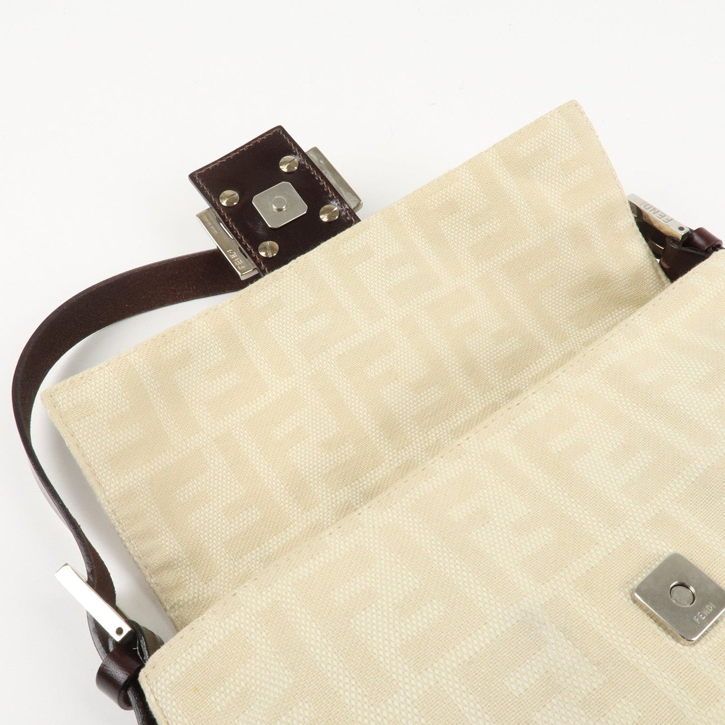 FENDI Mamma Baguette Zucca Canvas Shoulder Bag Beige White 26424  d