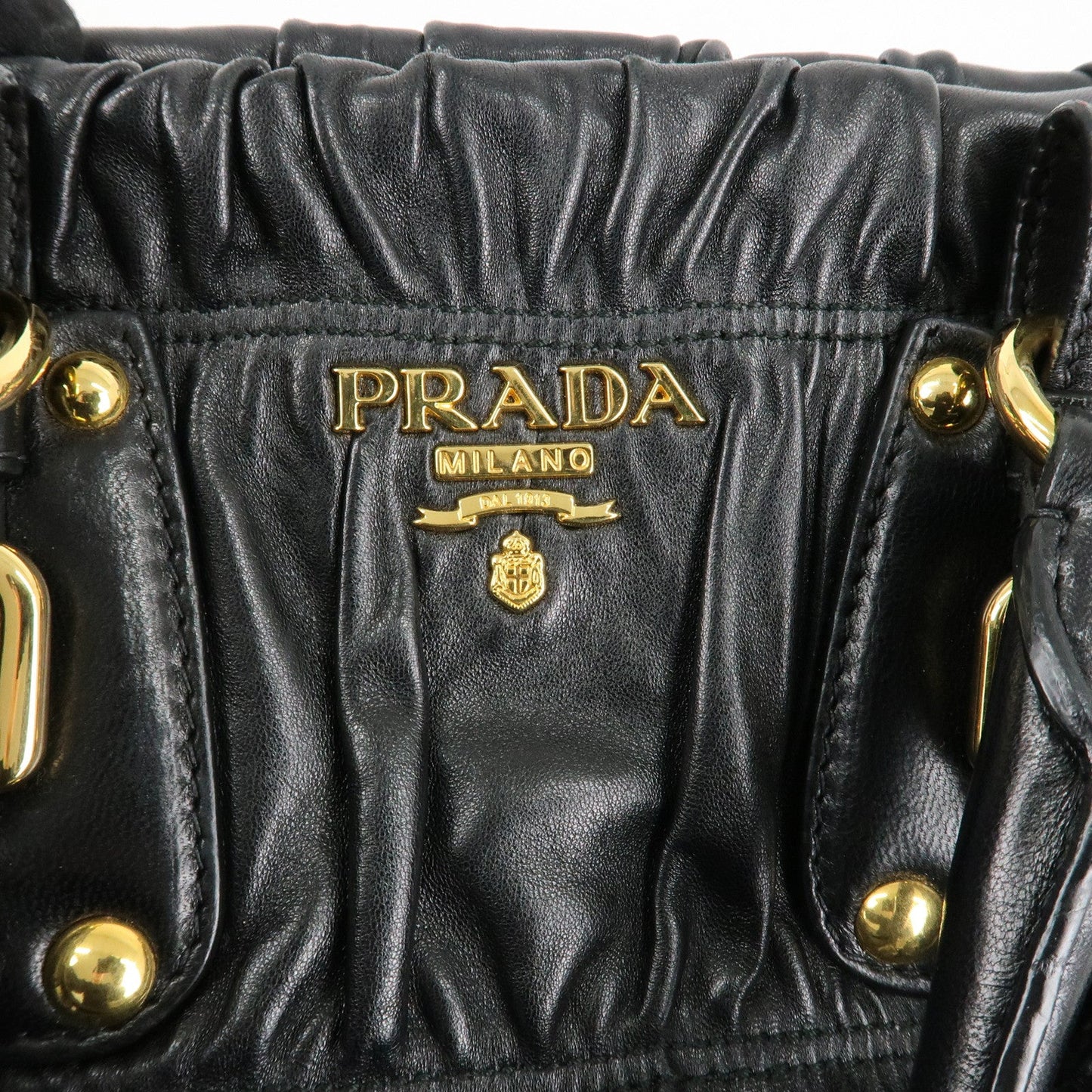 PRADA Leather 2way Bag Hand bag Black Gold Hardware  d