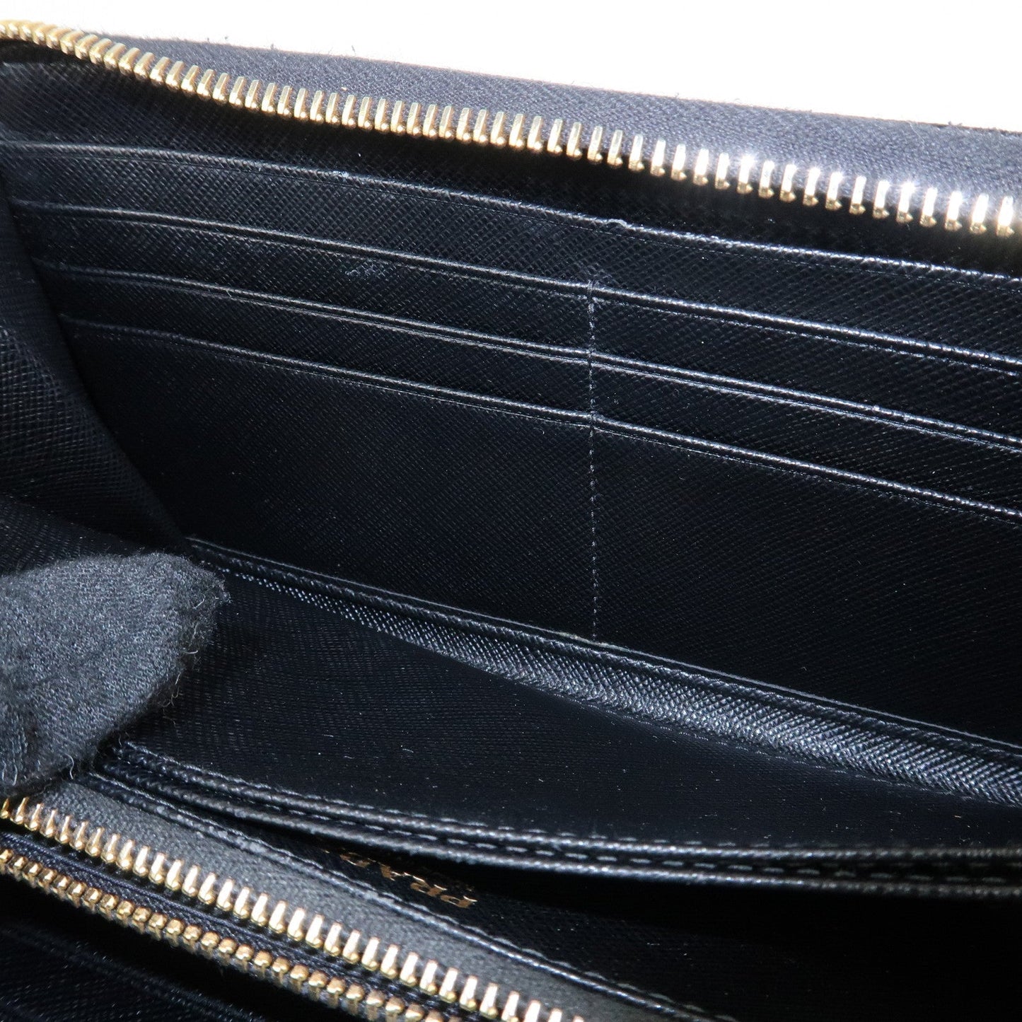 PRADA Saffiano Leather Round Zipper Long Wallet Black 1M0506  d