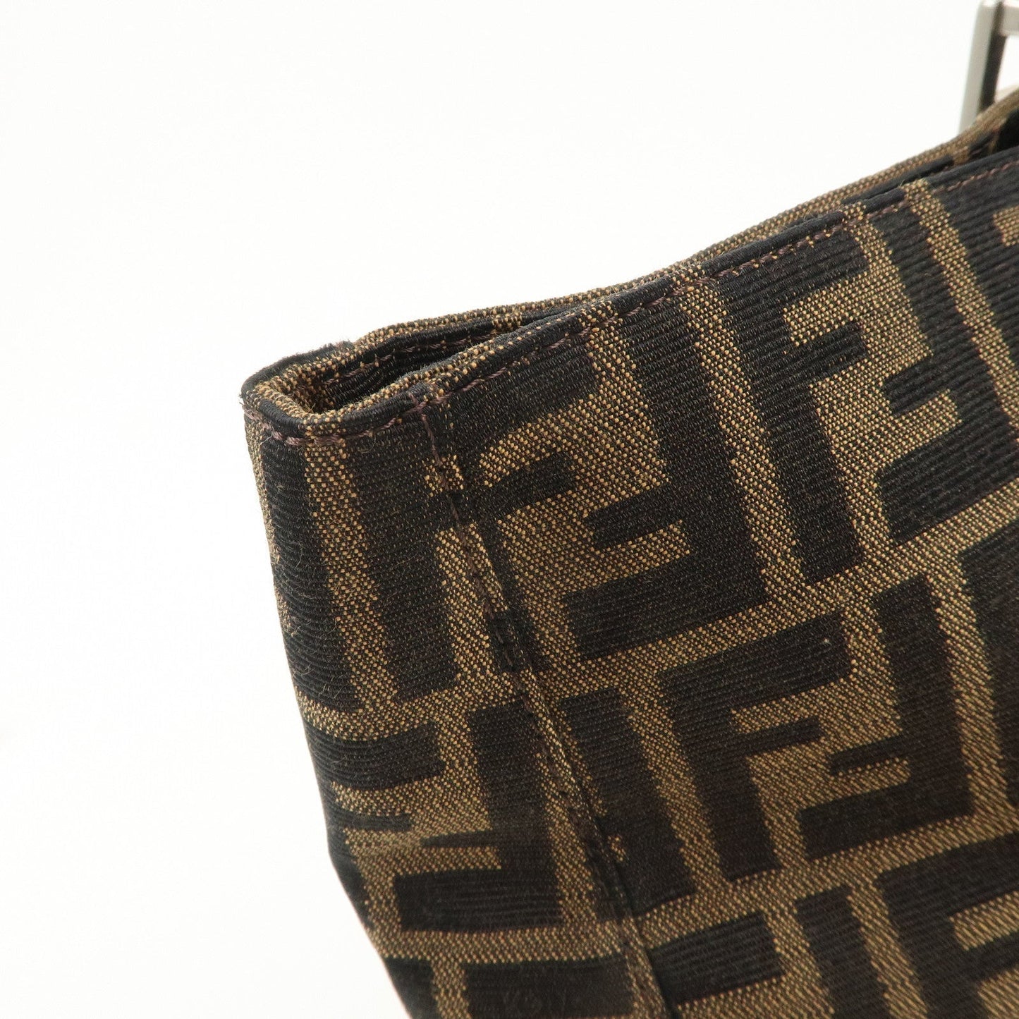 FENDI Zucca Canvas Leather Tote Bag Brown Black 26329  d