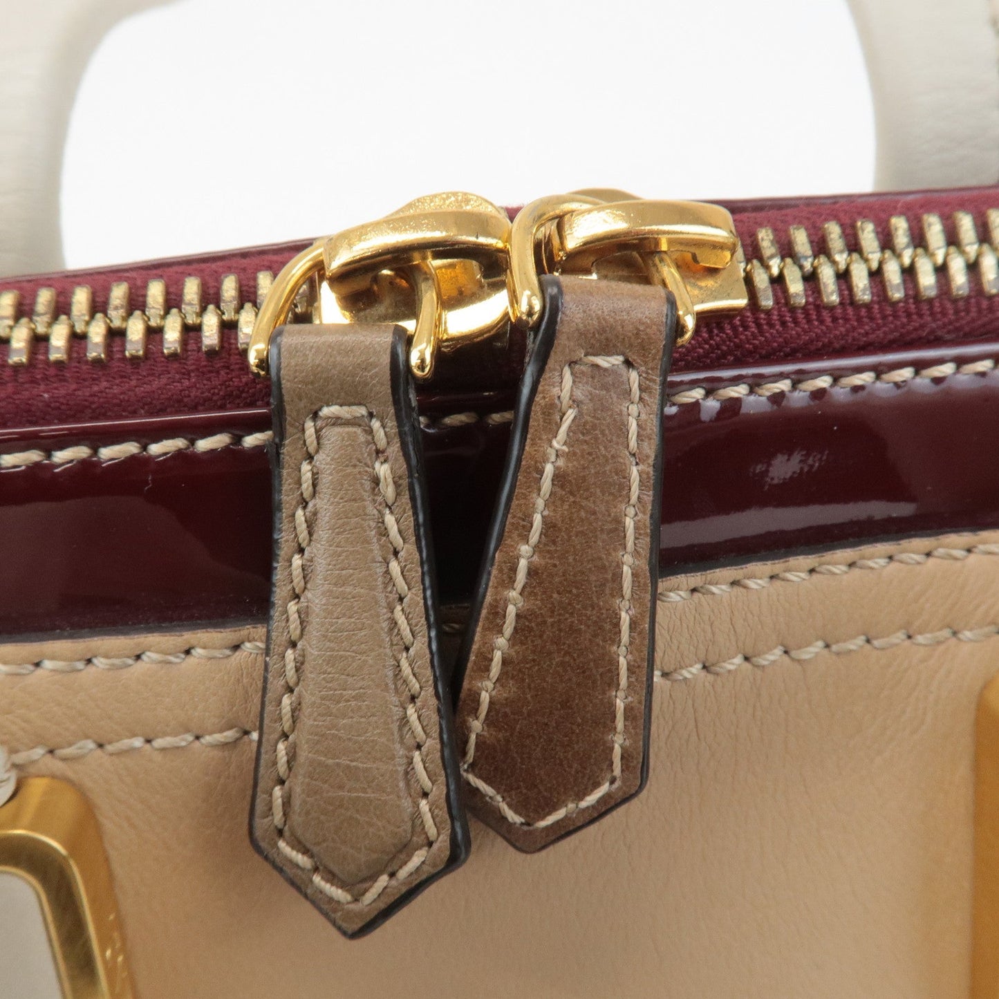 FENDI Chameleon Leather 2WAY Bag Hand Bag Beige Bordeaux 8BL114  d