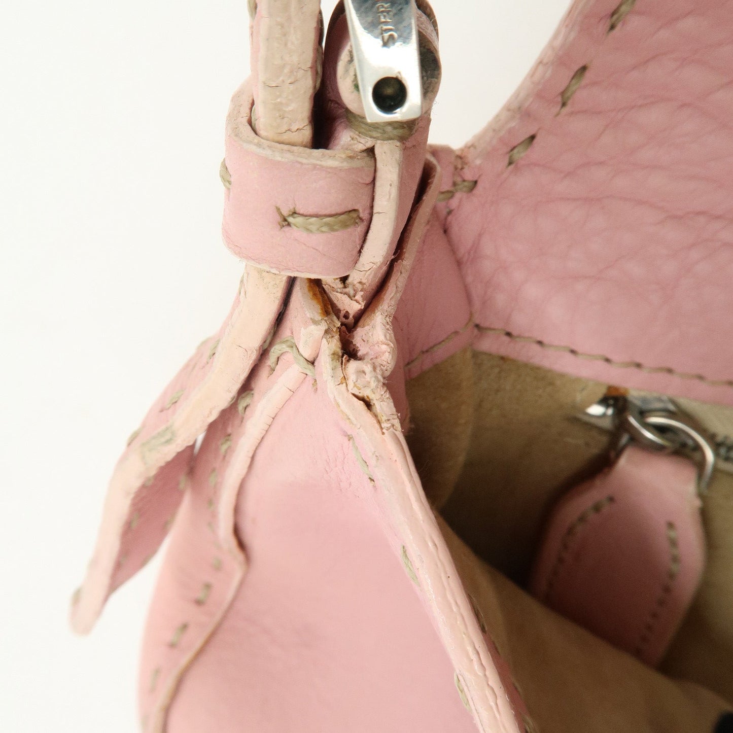 FENDI Selleria Mamma Baguette Leather Shoulder Bag Pink 8BR101  d