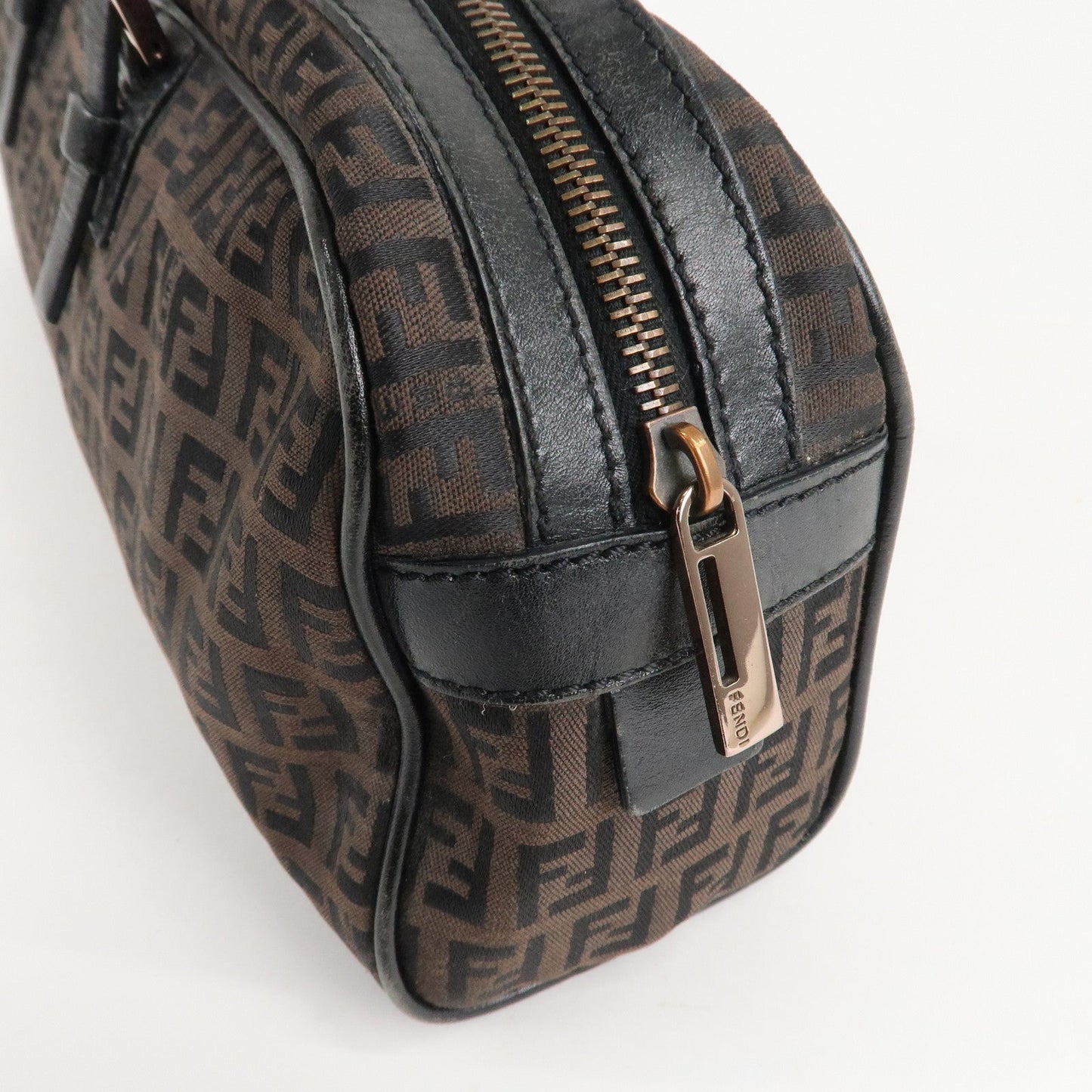 FENDI Zucchino Canvas Leather Hand Bag Brown Black 8BL006  d