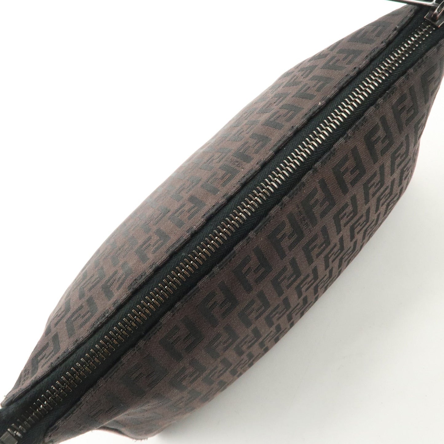 FENDI Zucchino Canvas Leather Shoulder Bag Dark Brown 8BR444  d