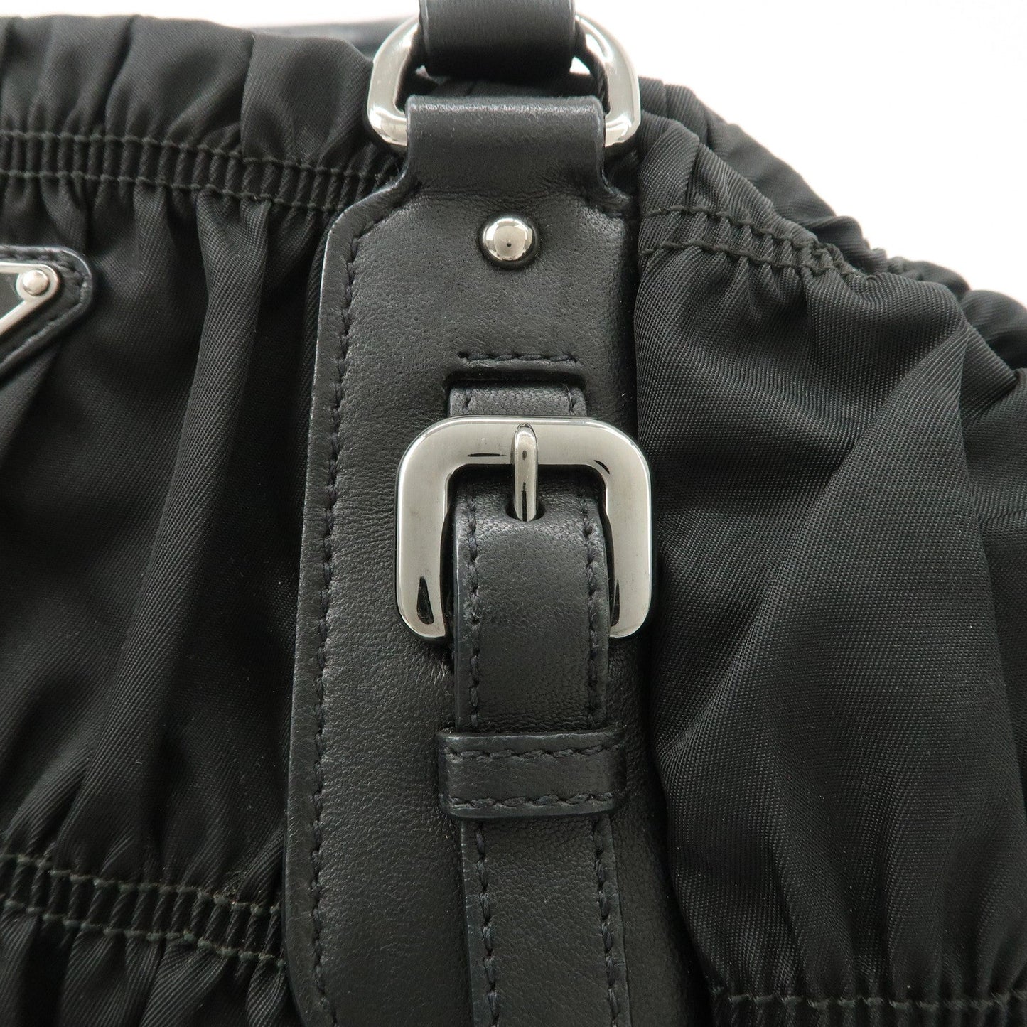 PRADA Logo Nylon Leather Gathered Shoulder Bag BN1616  d