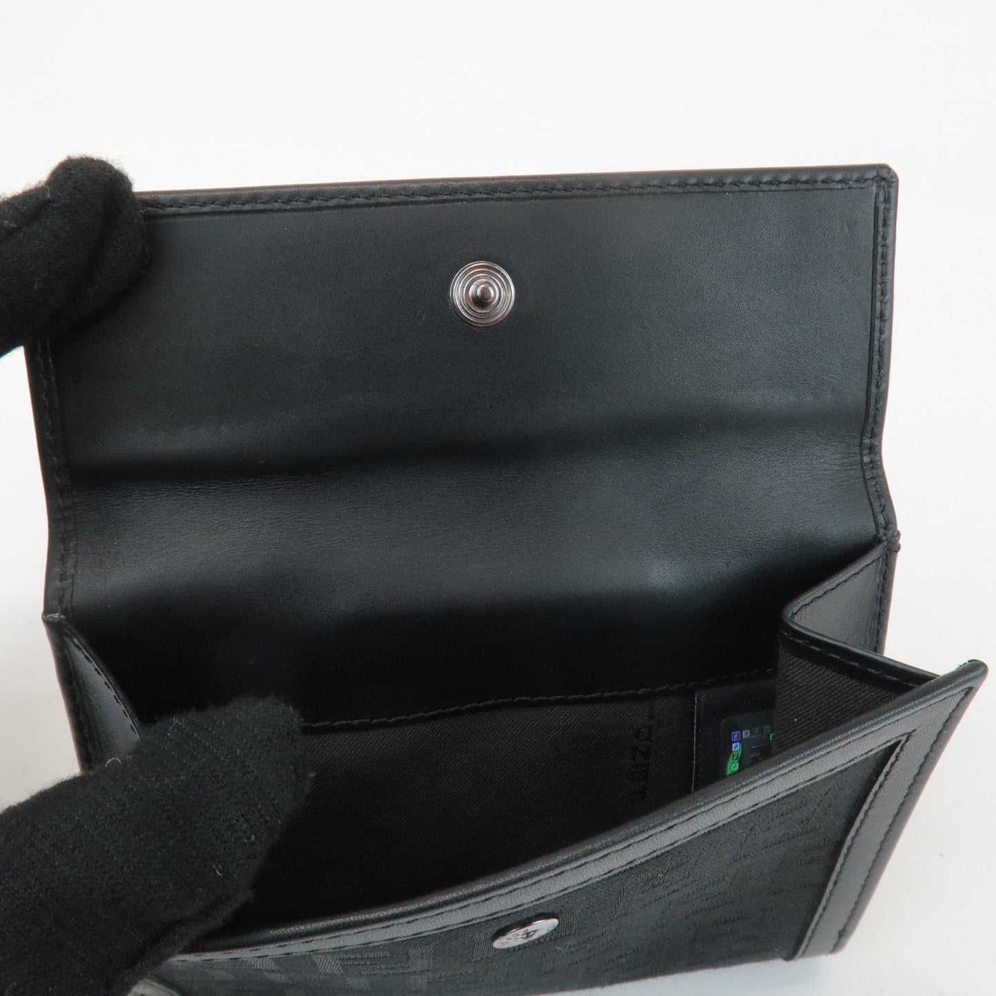 FENDI Zucchino Canvas Leather Double Hook Wallet Black 8M0035  d