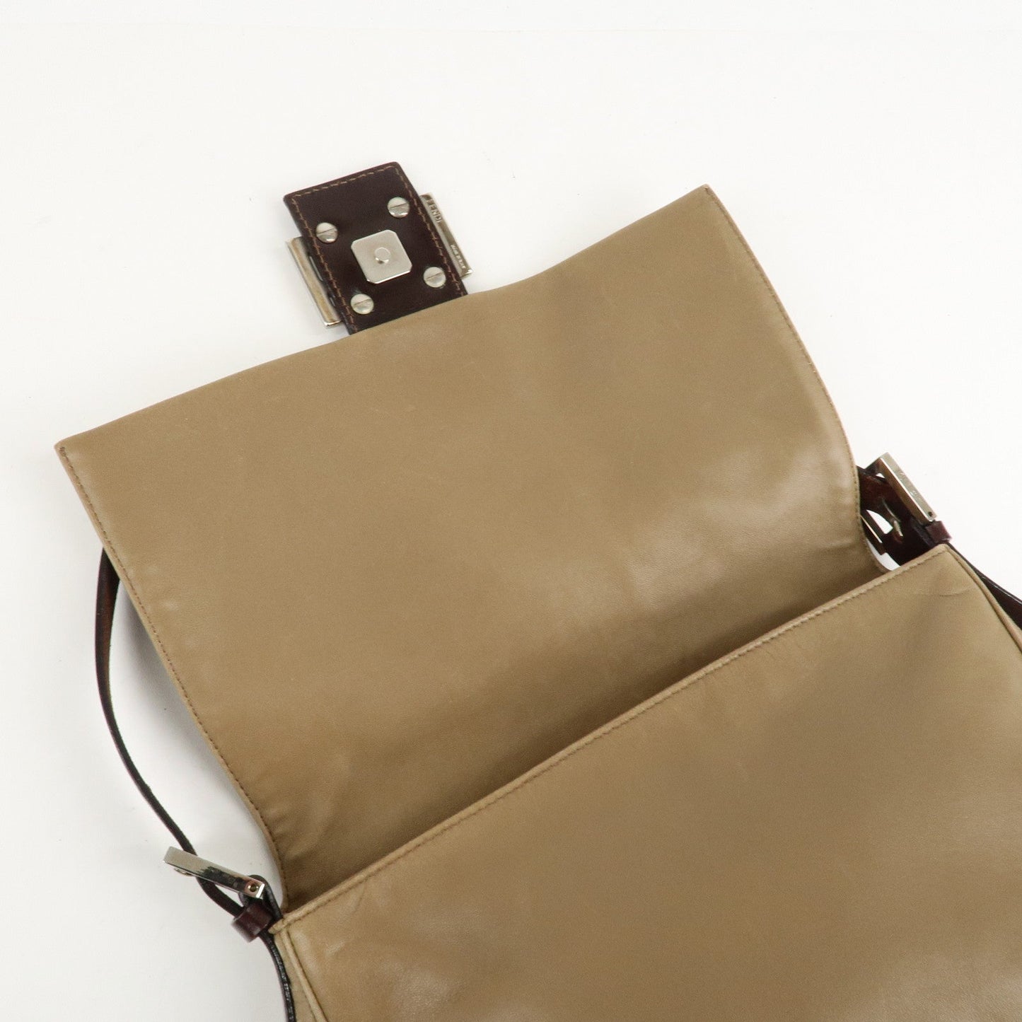 FENDI Mamma Baguette Leather Shoulder Bag Hand Bag Beige  d