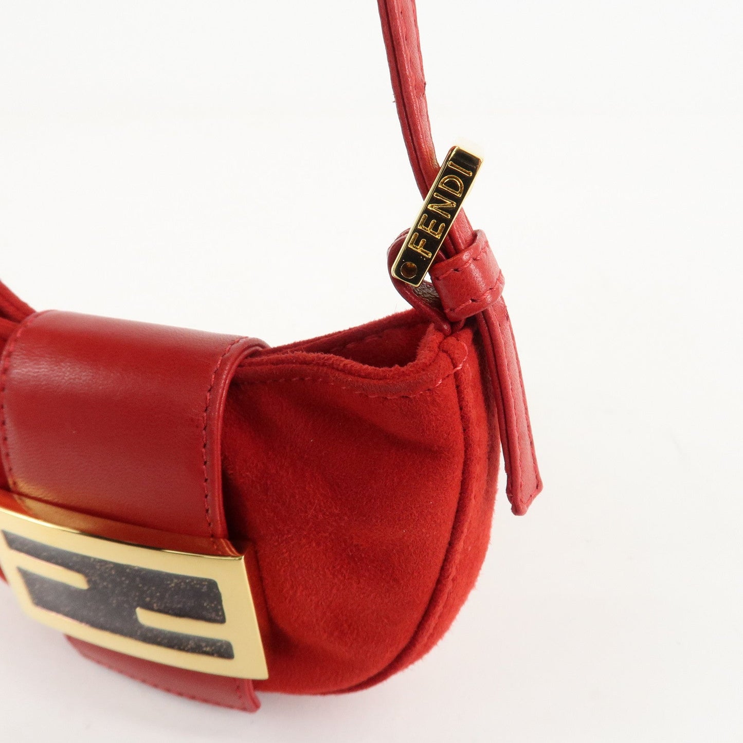 FENDI Suede Leather Mini Croissant Hand Bag Red 26673  d