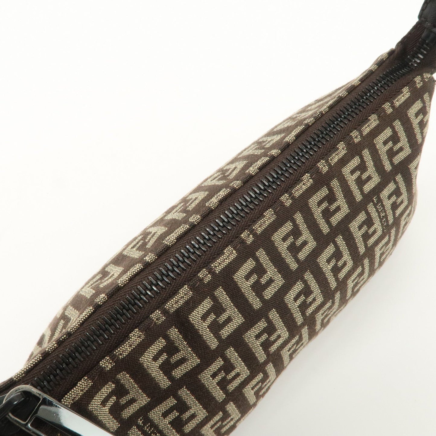 FENDI Zucchino Canvas Leather Shoulder Bag Dark Brown 8BR249  d