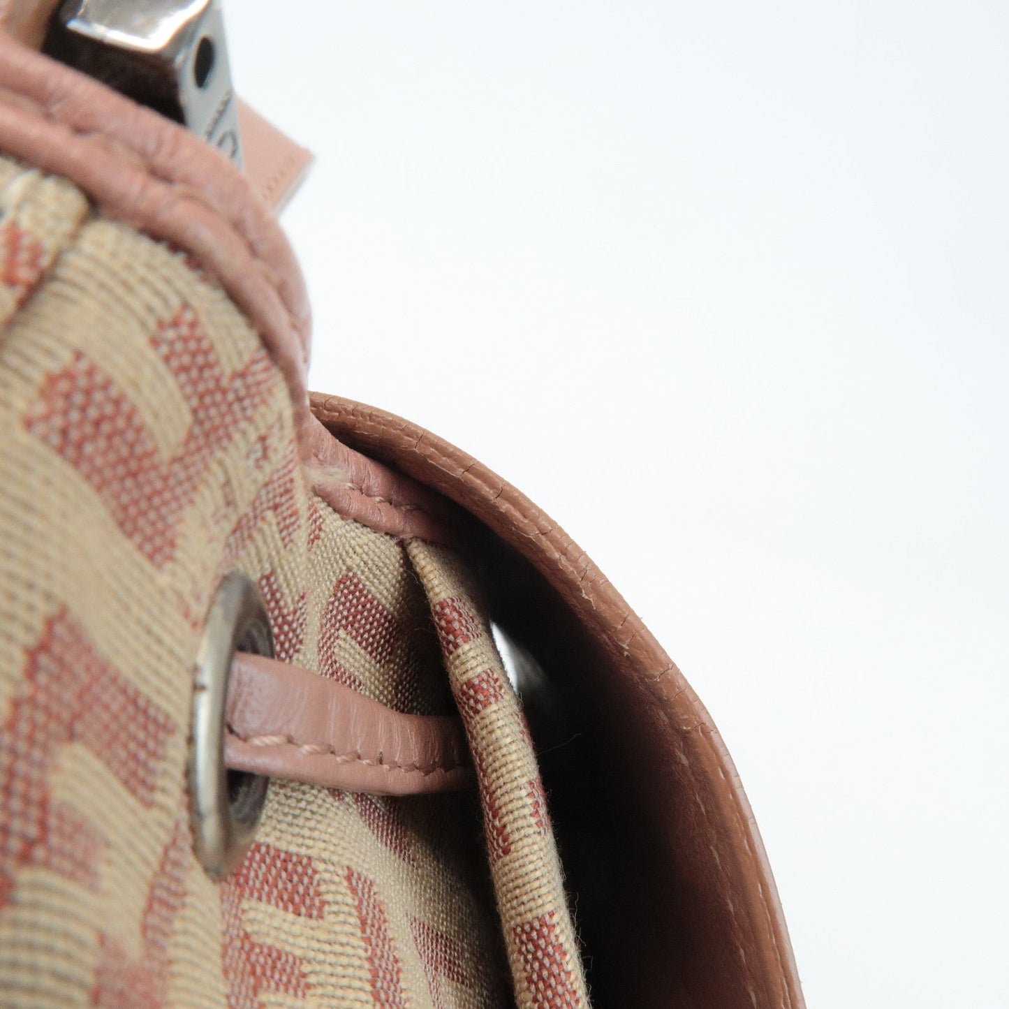 FENDI Zucchino Canvas Leather Shoulder Bag Beige Pink 8BR282  d
