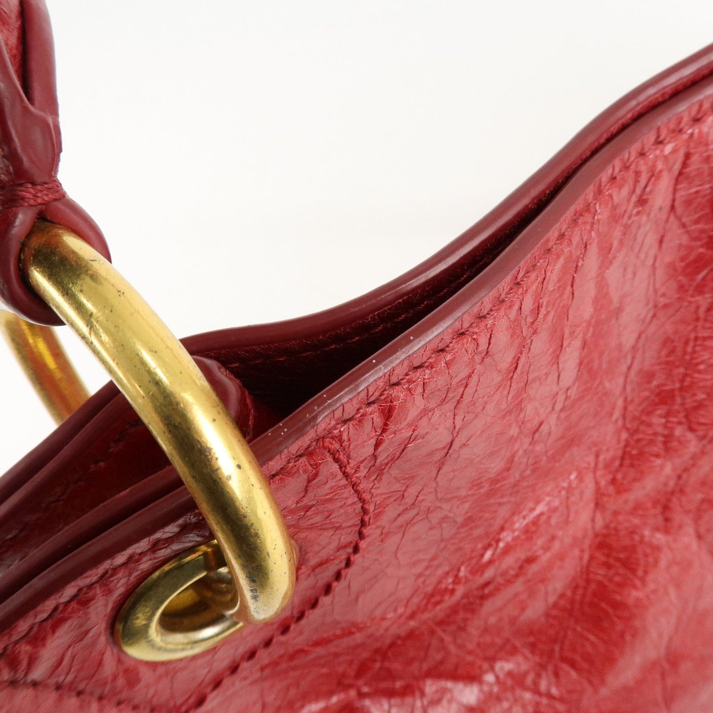 PRADA Logo Leather One Shoulder Bag Red BR4829  d