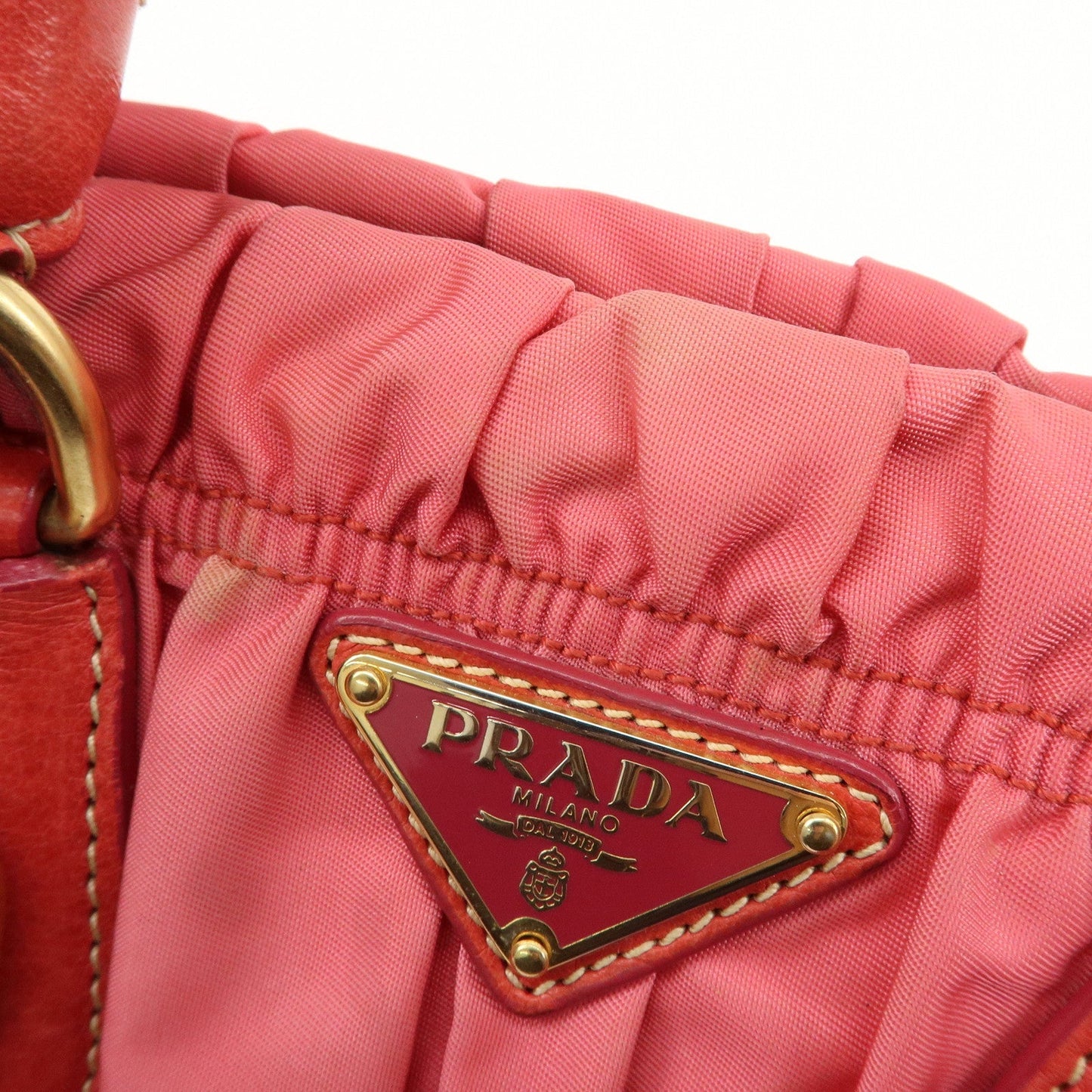 PRADA Nylon Leather 2Way Bag Shoulder Bag Hand Bag Gathered BN1388  d