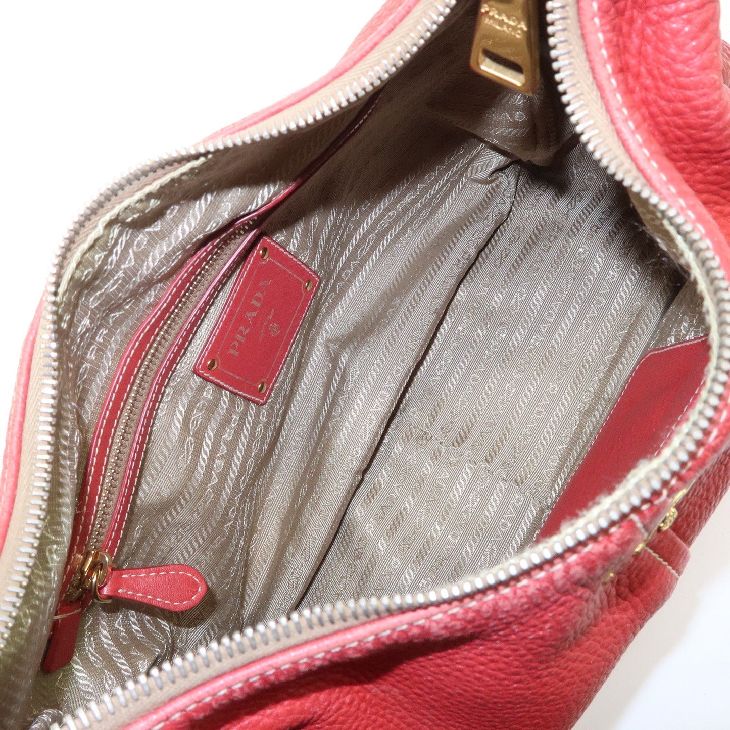 PRADA Logo Leather Shoulder Bag Hand Bag Red BR4373  d