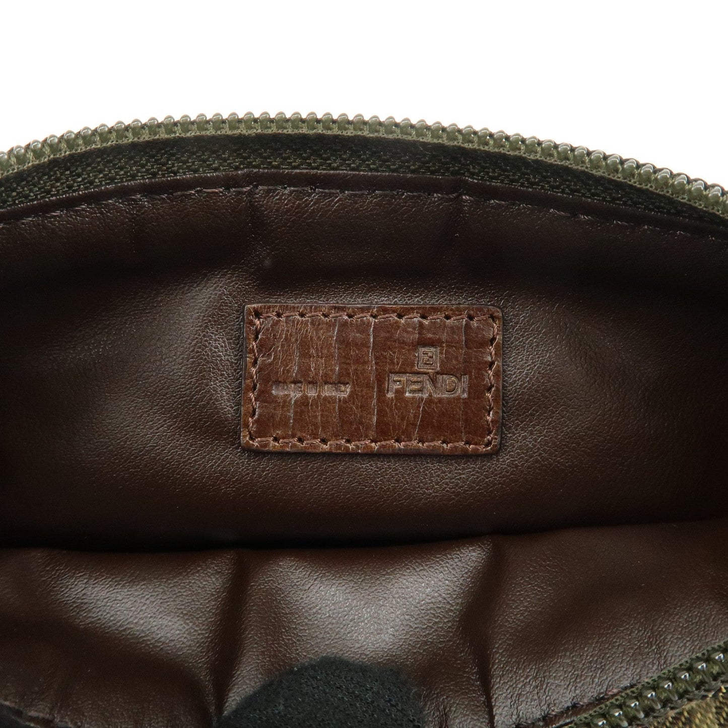 FENDI Zucca Canvas Leather Pouch Mini Bag Khaki Brown 7N0037  d