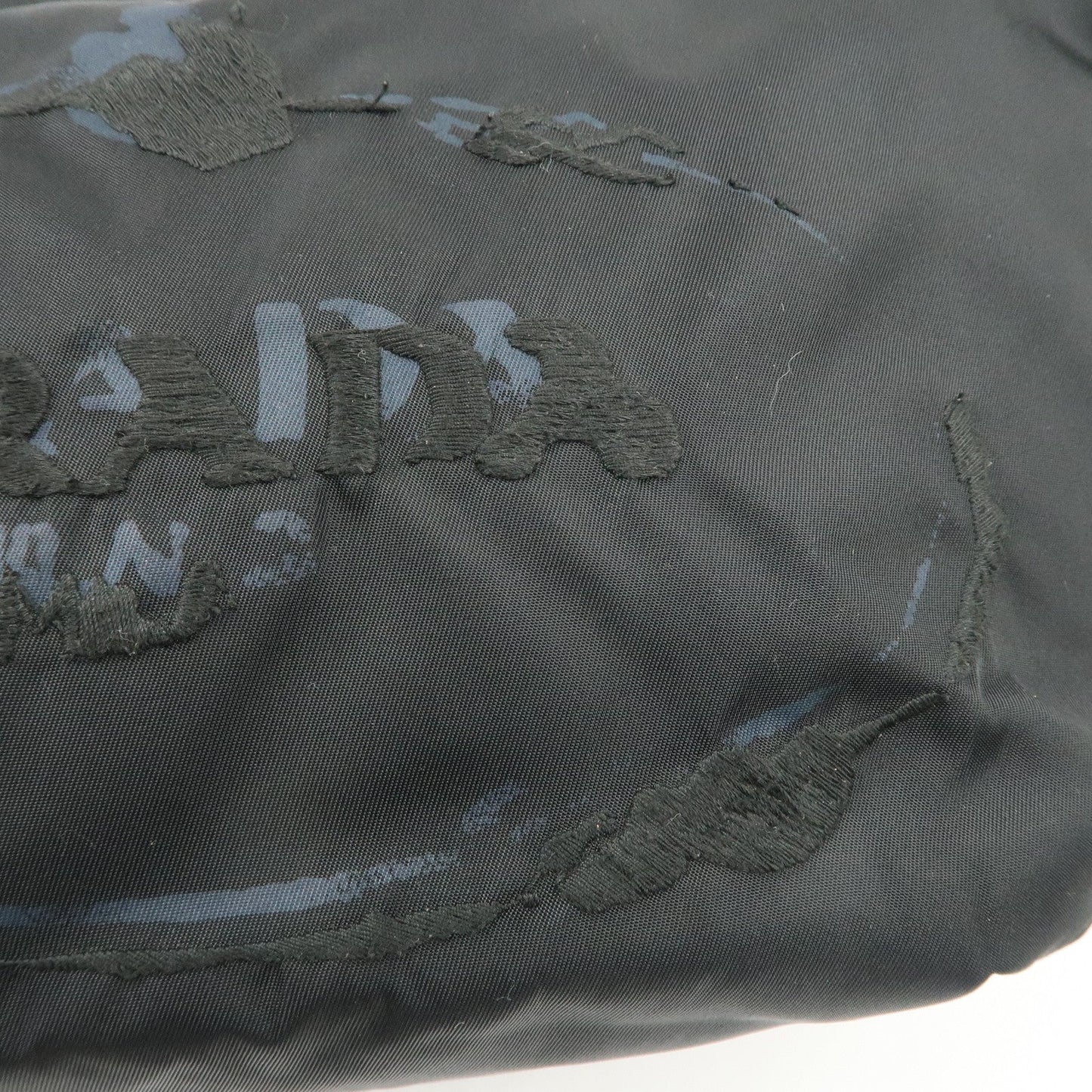 PRADA Nylon Leather Embroidery Shoulder Bag Hand Bag Black  d