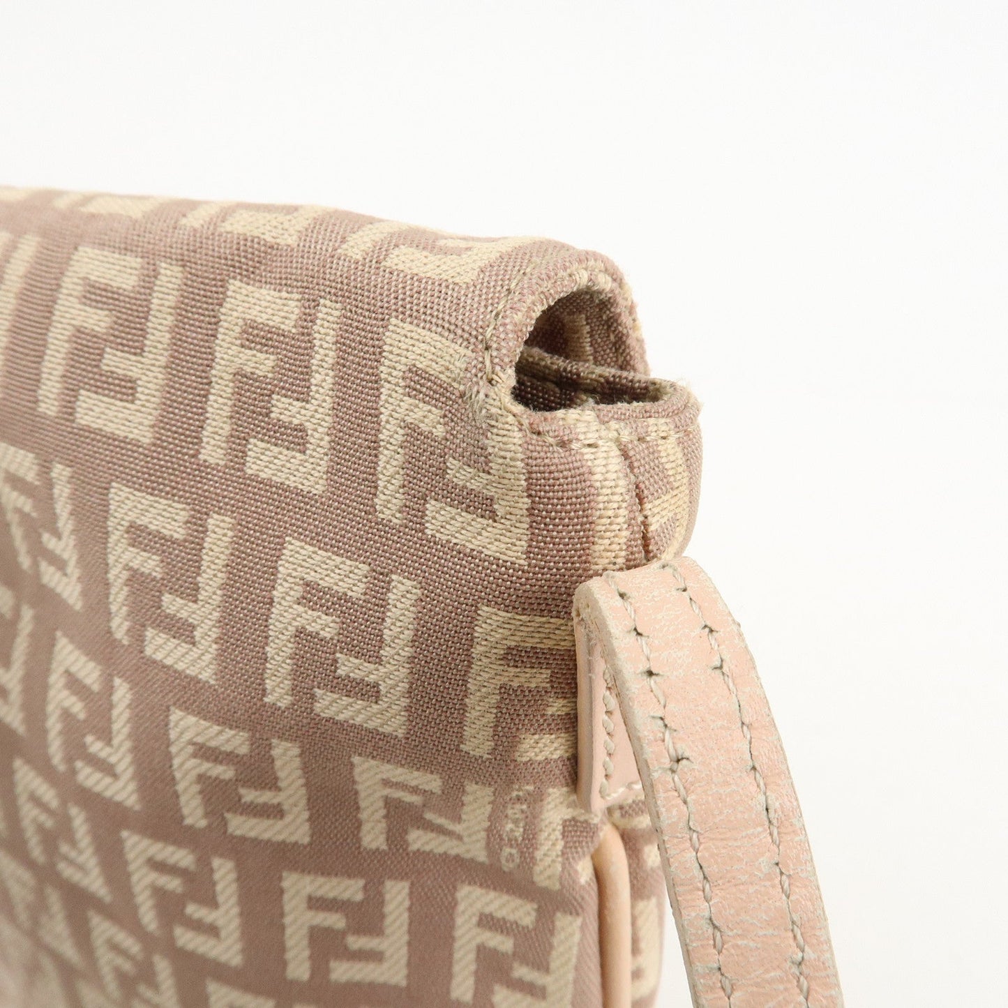 FENDI Zucchino Canvas Leather Shoulder Bag Pink Beige 8BT075  d