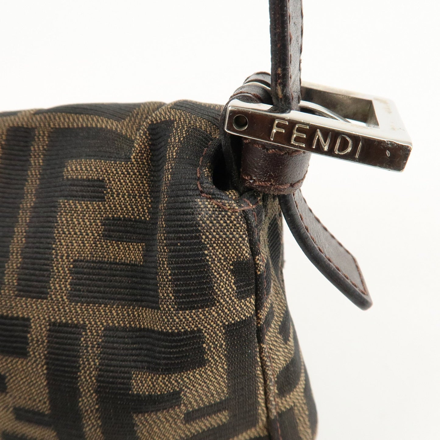 FENDI Mamma Baguette Zucca Canvas Leather Shoulder Bag Brown  d
