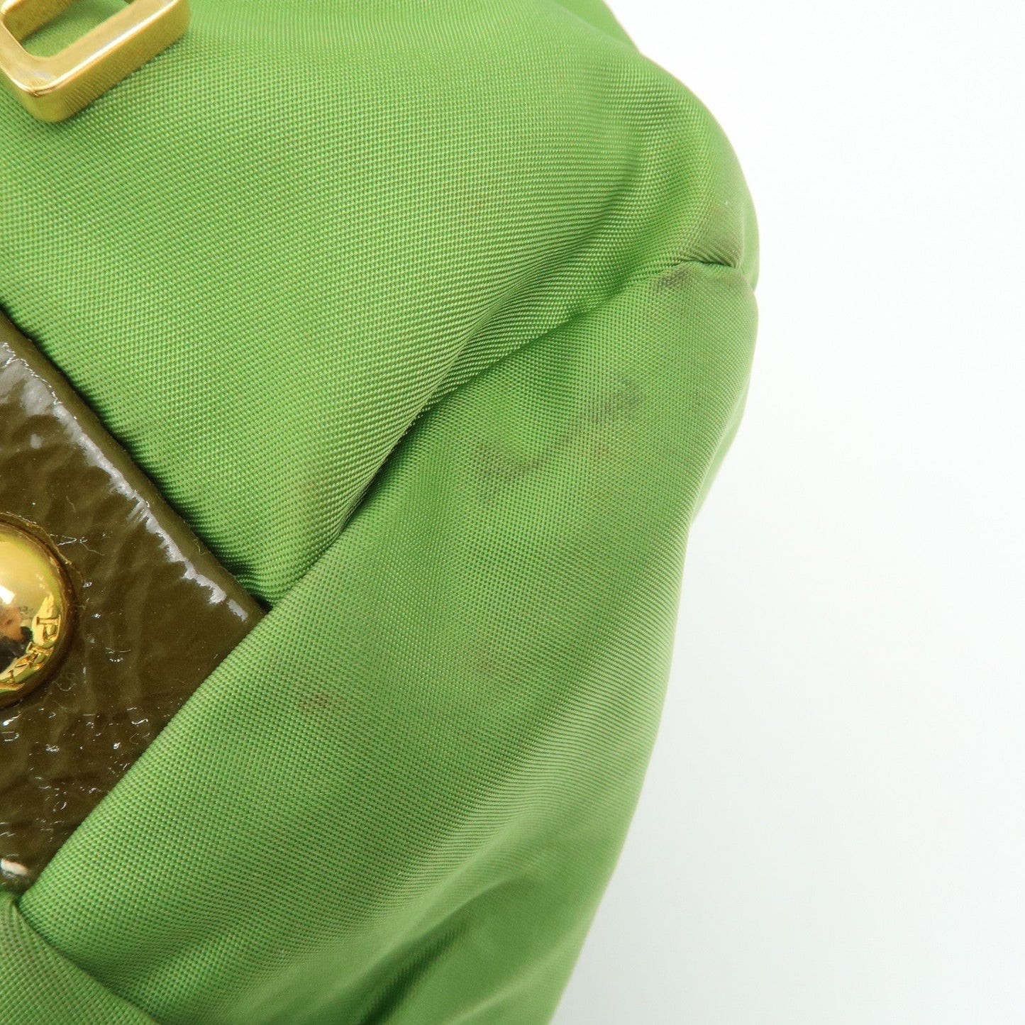 PRADA Nylon Patent Leather Tote Bag Shoulder Bag Green Khaki  d