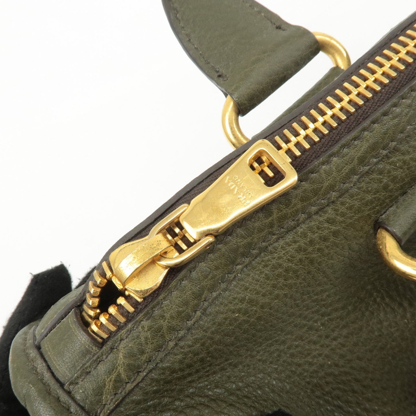 PRADA Leather 2Way Bag Hand Bag Shoulder Bag Khaki BL0805  d