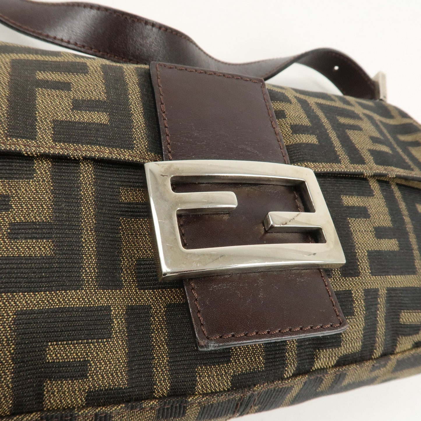 FENDI Zucca Mamma Buguette Canvas Shoulder Bag Brown Black 26424  d