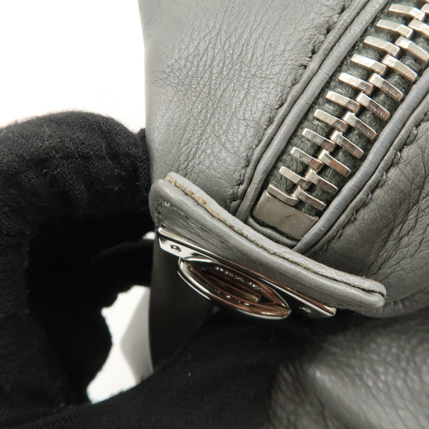 PRADA Leather Boston Bag Shoulder Bag Gray Silver Hardware  d