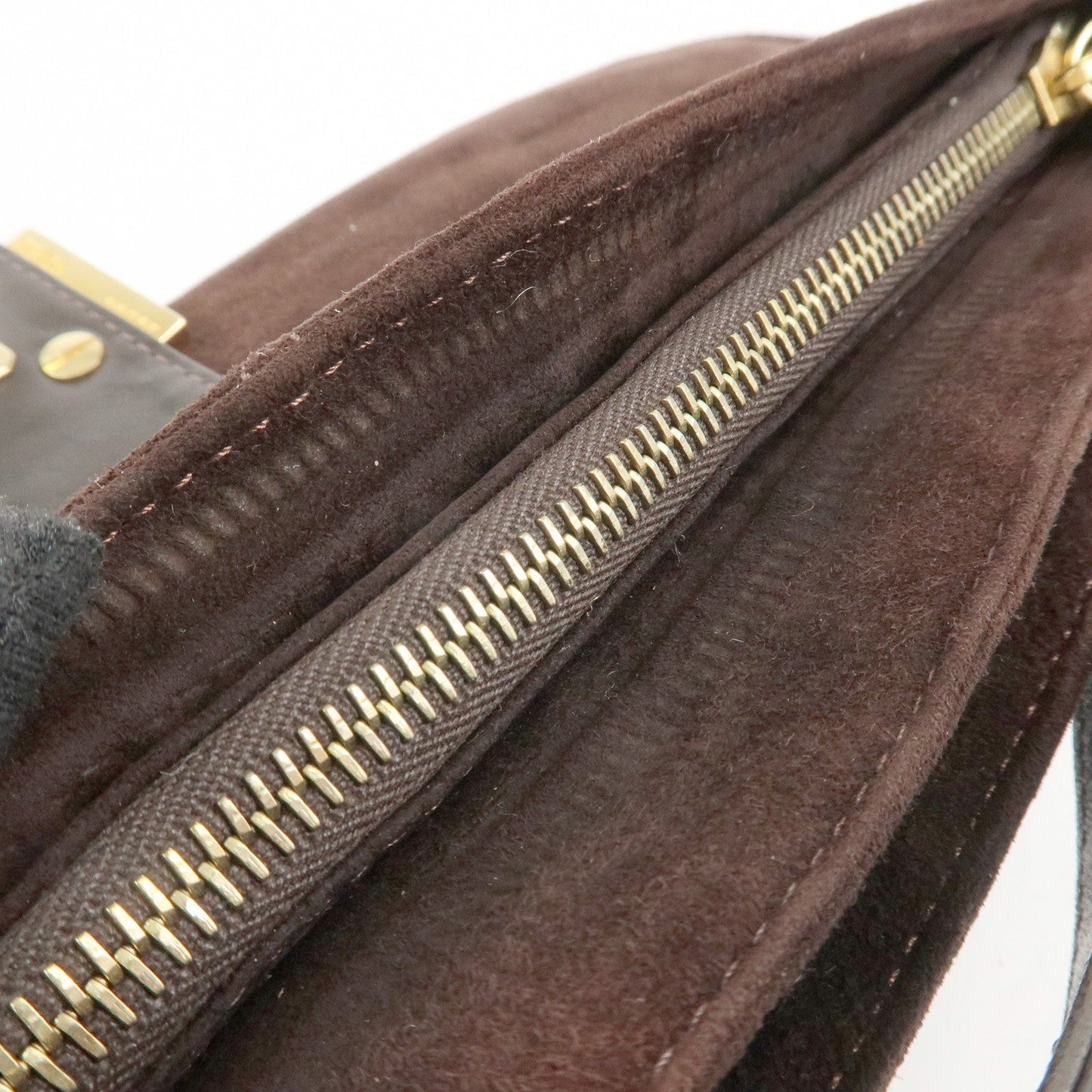 FENDI Suede Leather Shoulder Bag Dark Brown 26722  d