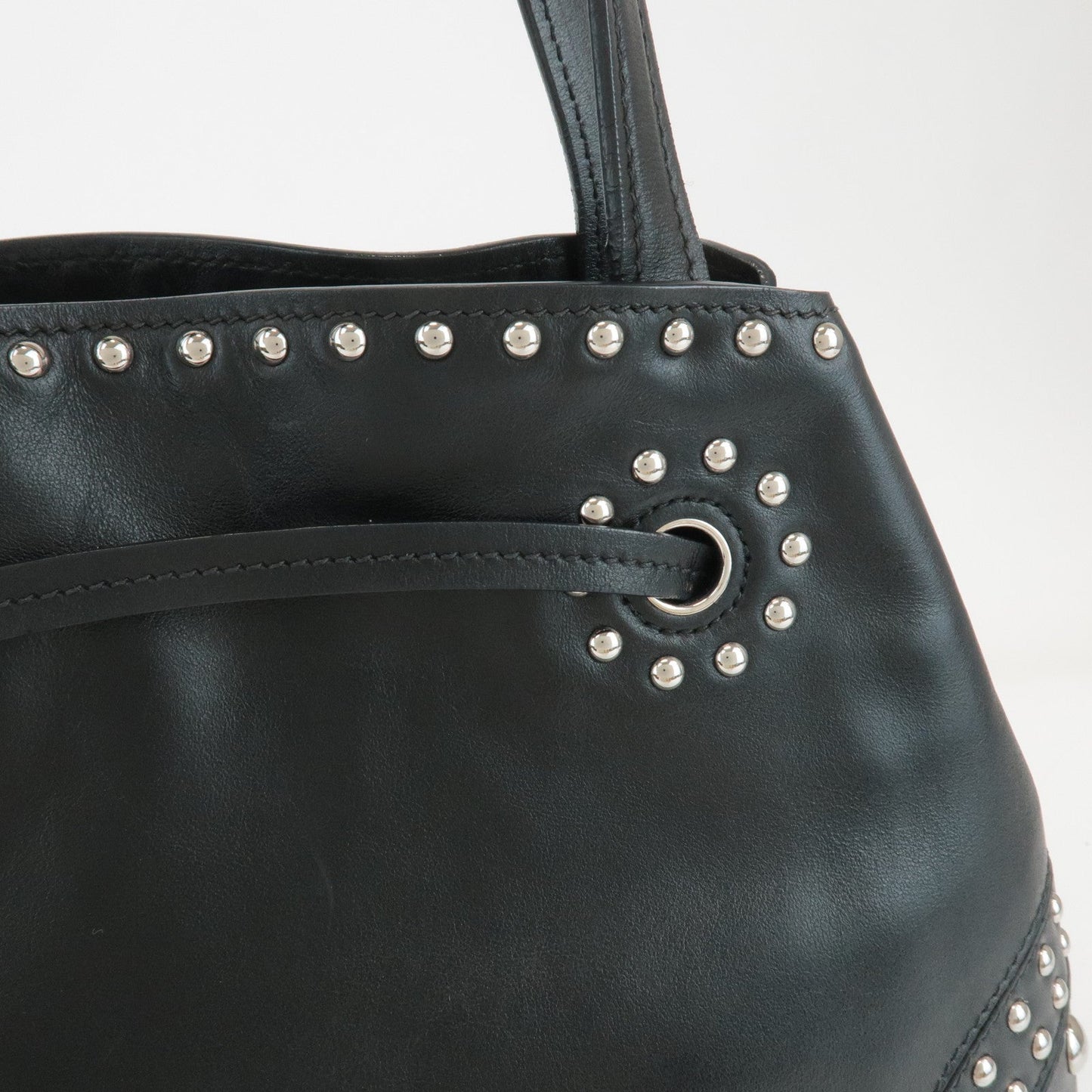 PRADA Calf Leather Drawstring Shoulder Bag Studs Tassel B5061M  d