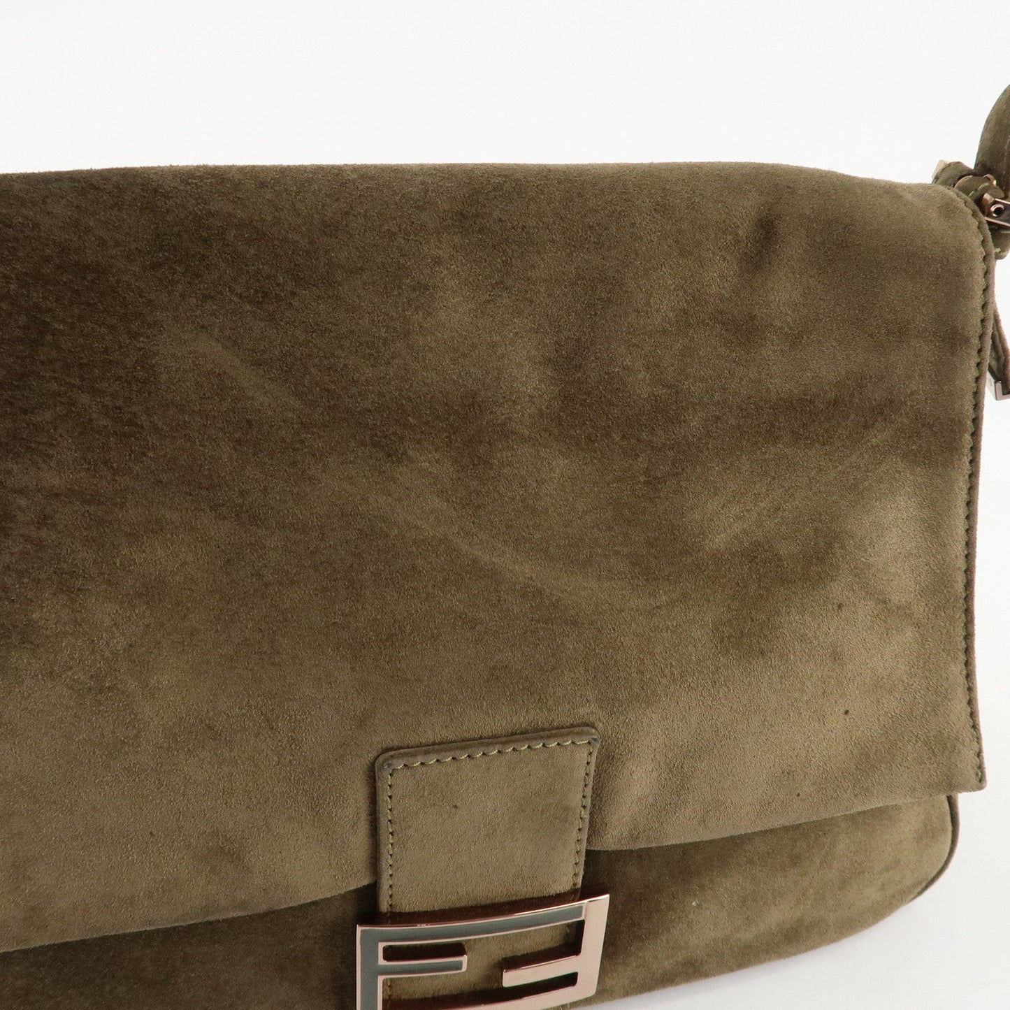 FENDI Mamma Baguette Suede Shoulder Bag Khaki 8BR001  d