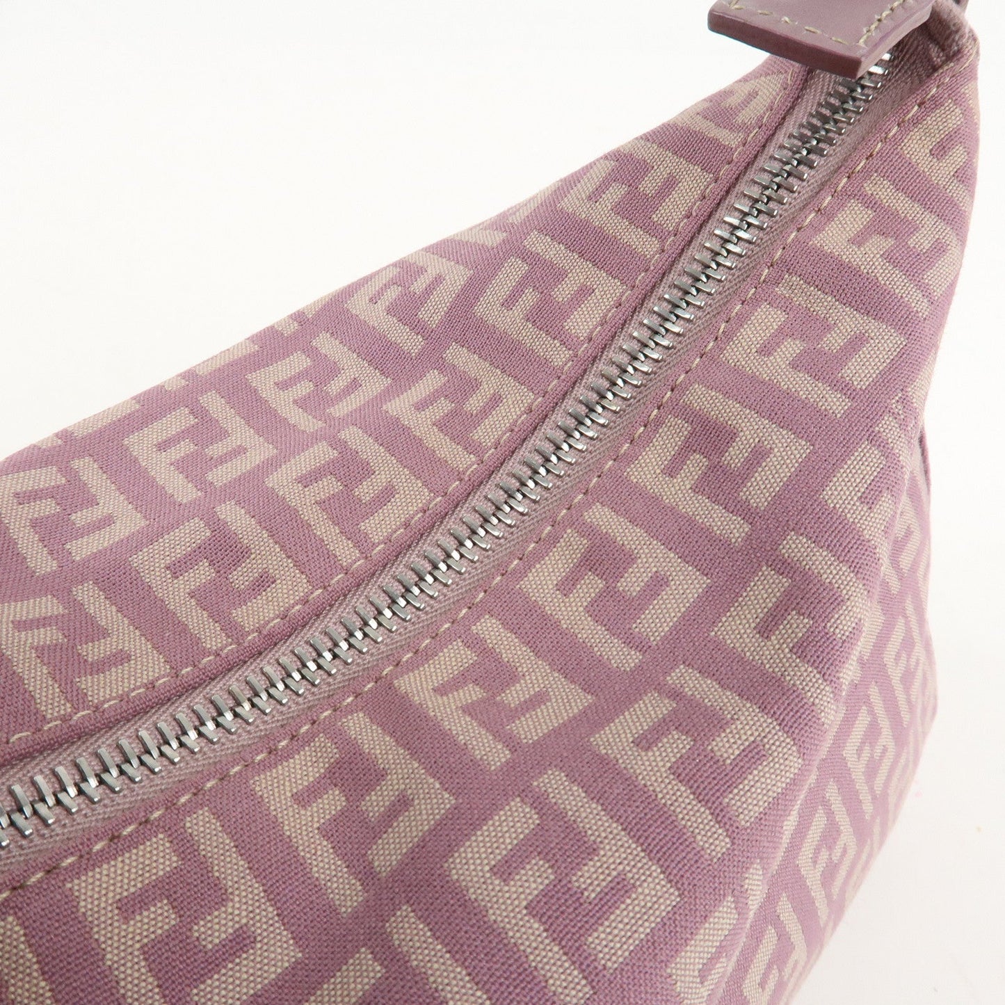 Auth FENDI  Zucchino Canvas Leather Hand Bag Pouch Purple Beige 8N0005  d F/S  d