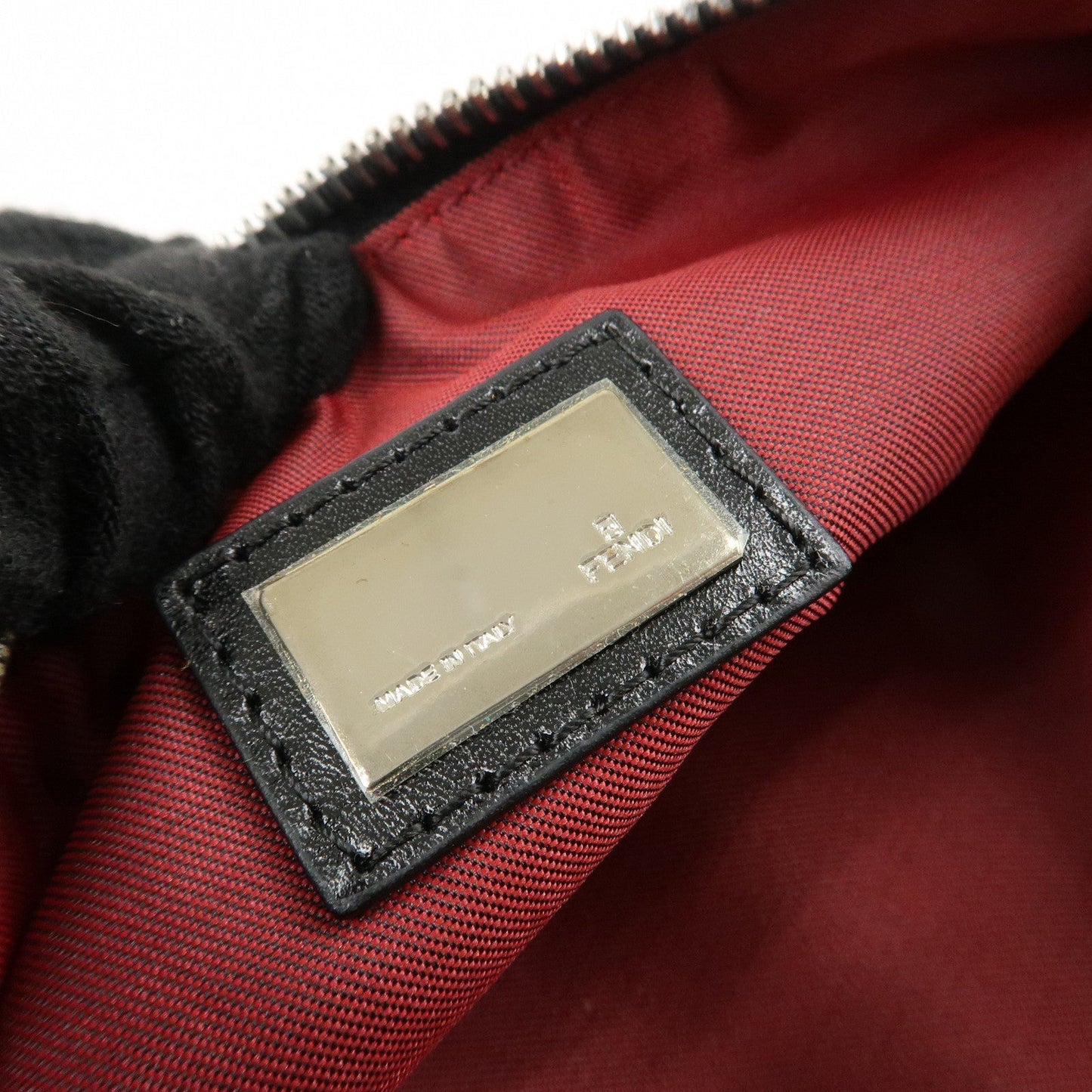 FENDI Zucchino Canvas Leather Accessory Pouch Hand Bag Black Red  d