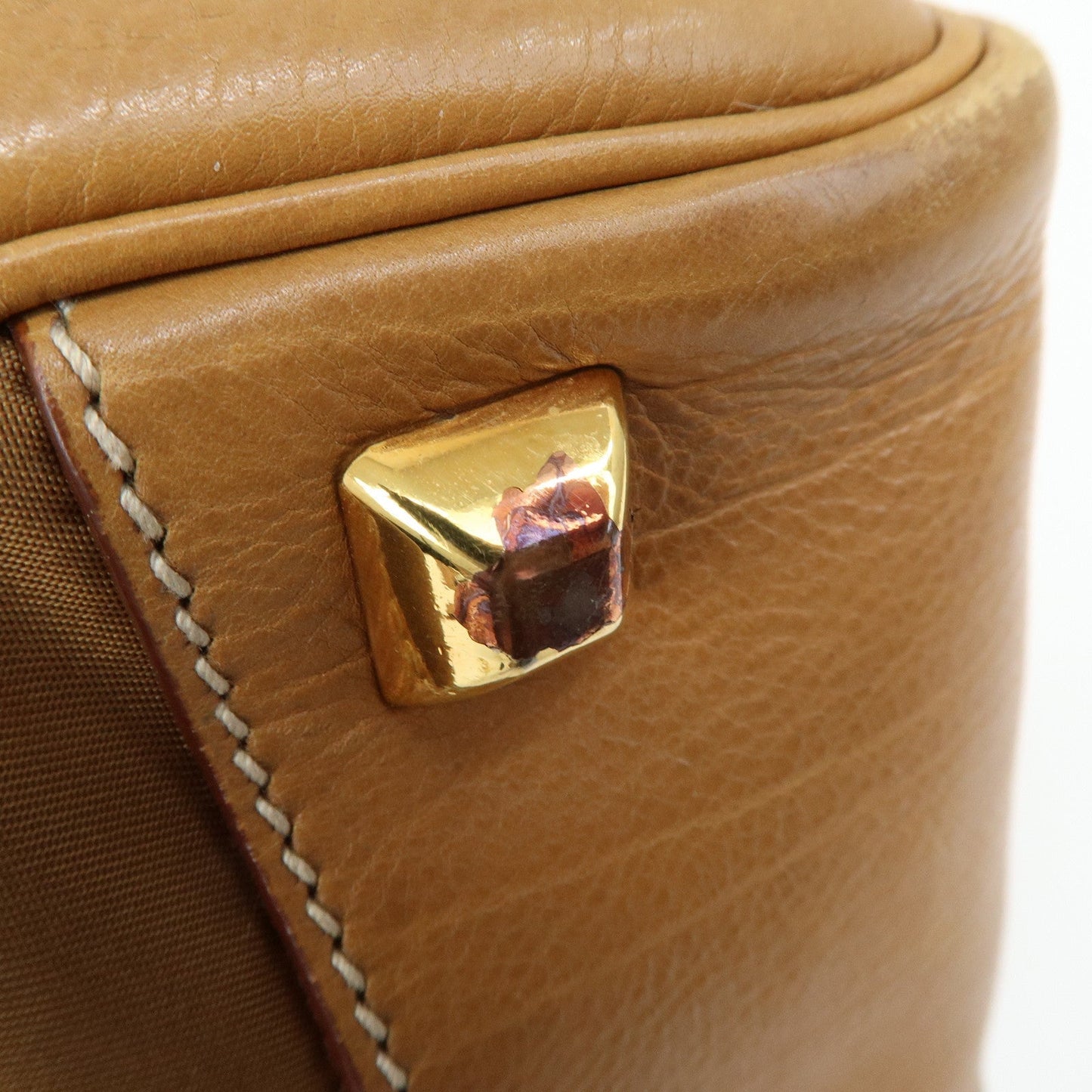 PRADA Logo Canvas Leather Nylon Shoulder Bag Boston Bag Brown  d