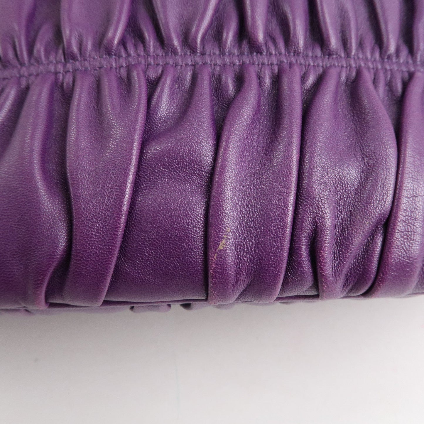 PRADA Leather Gathered Hand Bag Purple Gold Hardware BN2394  d