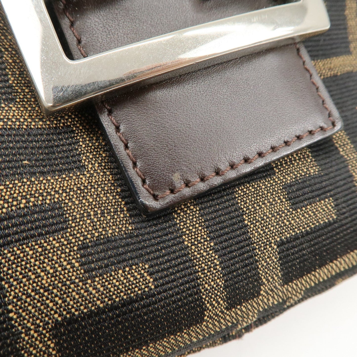 FENDI Zucca Canvas Leather Hand Bag Brown Black  d