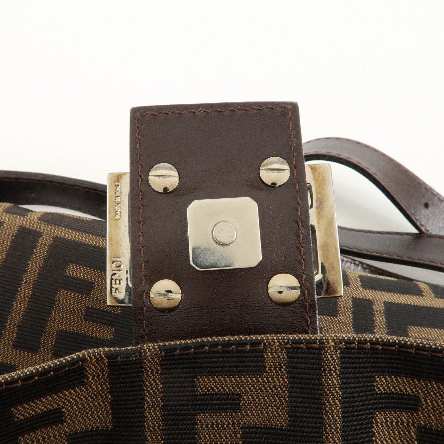 FENDI Mamma Baguette Zucca Canvas Shoulder Bag Brown Black 26325  d