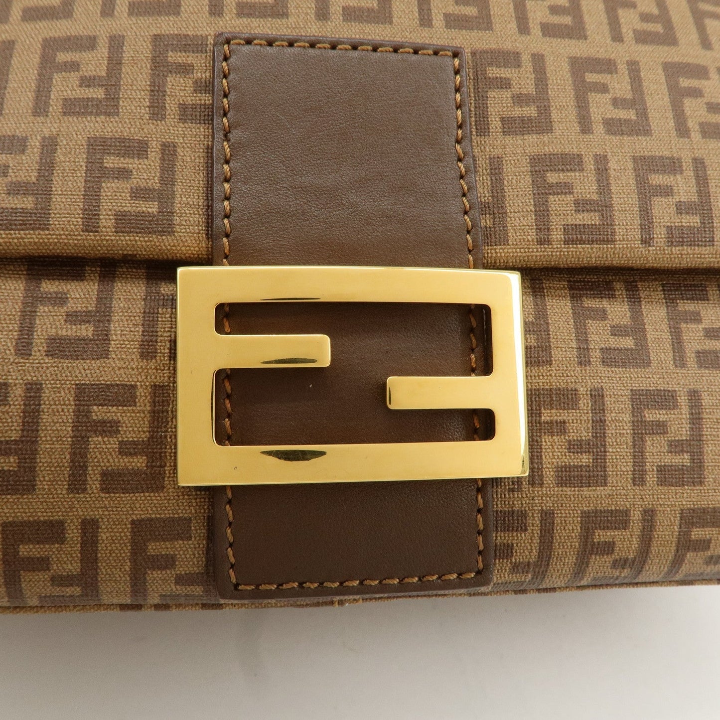 FENDI Mamma Baguette Zucchino Canvas PVC Leather Shoulder Bag  d