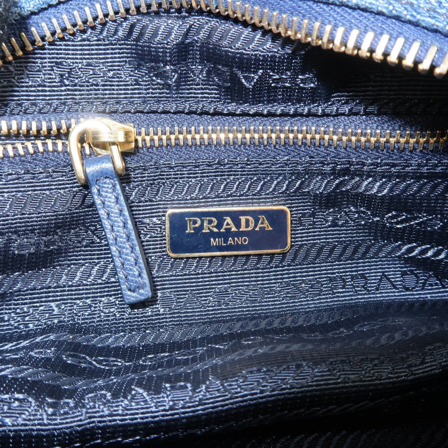 PRADA Triangle Logo Denim Pouch Cosmetic Pouch Blue  d
