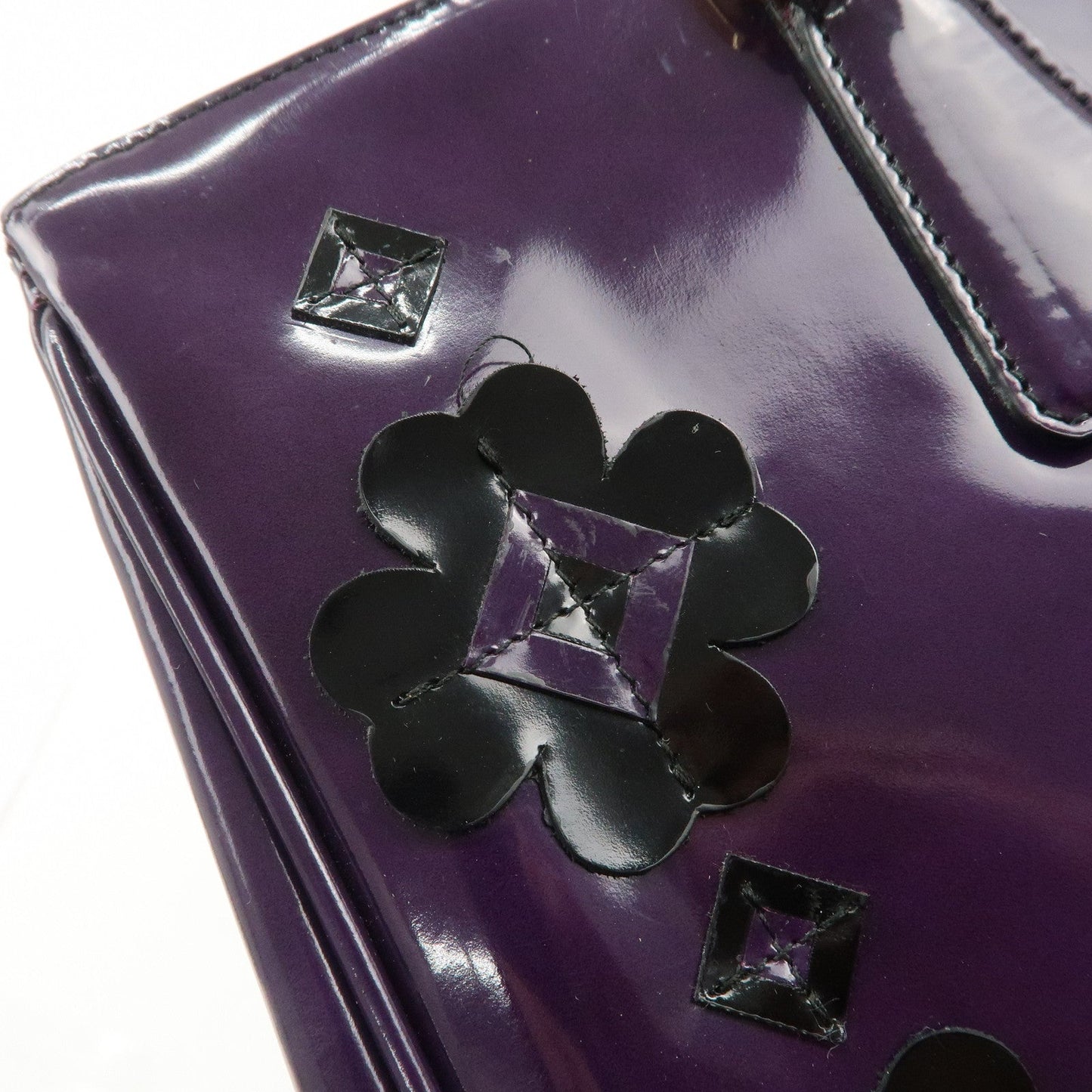 PRADA Patent Leather 2Way Shoulder Bag Flower Motif B2274F  d