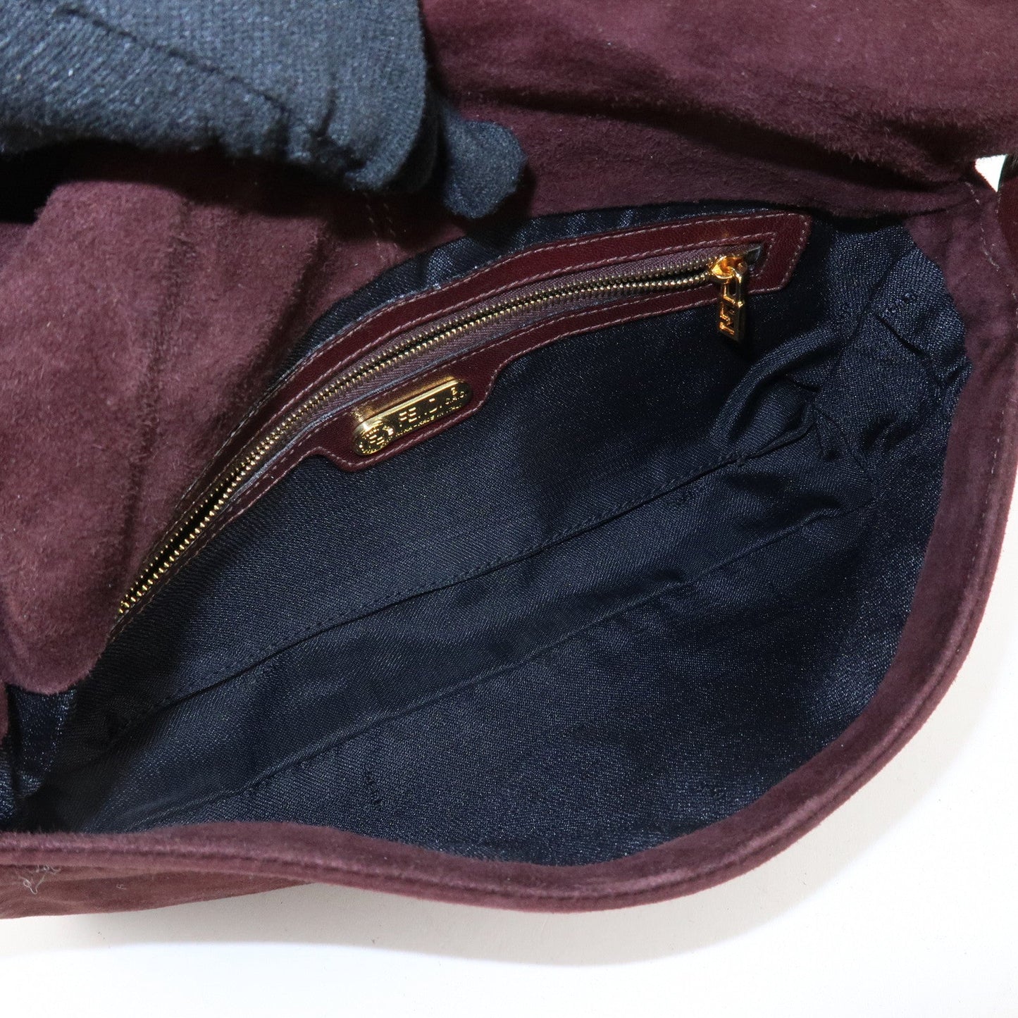 FENDI Suede Leather Shoulder Bag Dark Brown 26424  d