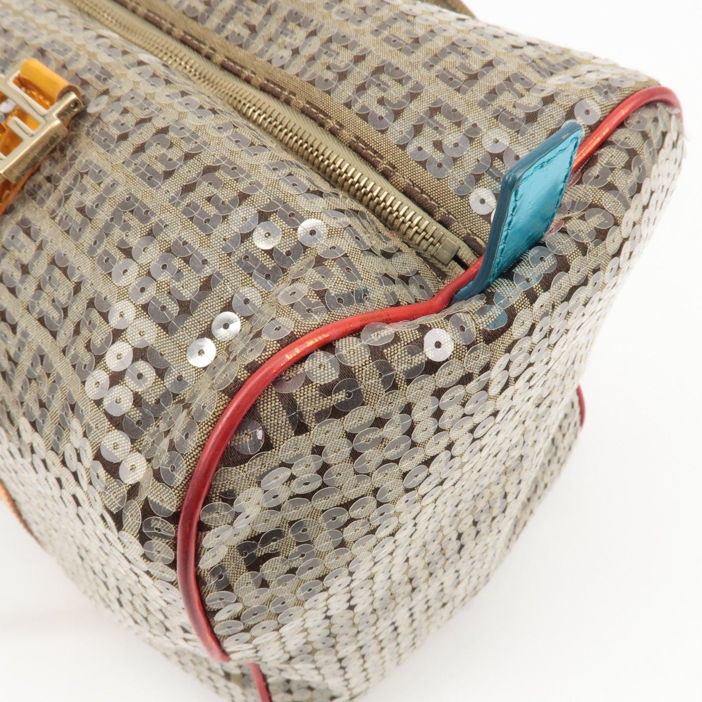 FENDI Zucchino Canvas Leather Beaded Boston Bag 8BL099  d