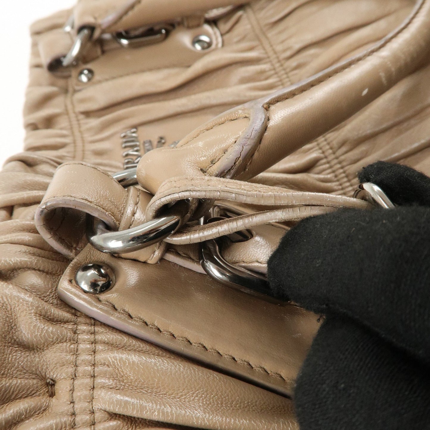 PRADA Leather 2Way Hand Bag Shoulder Bag Beige N1788  d