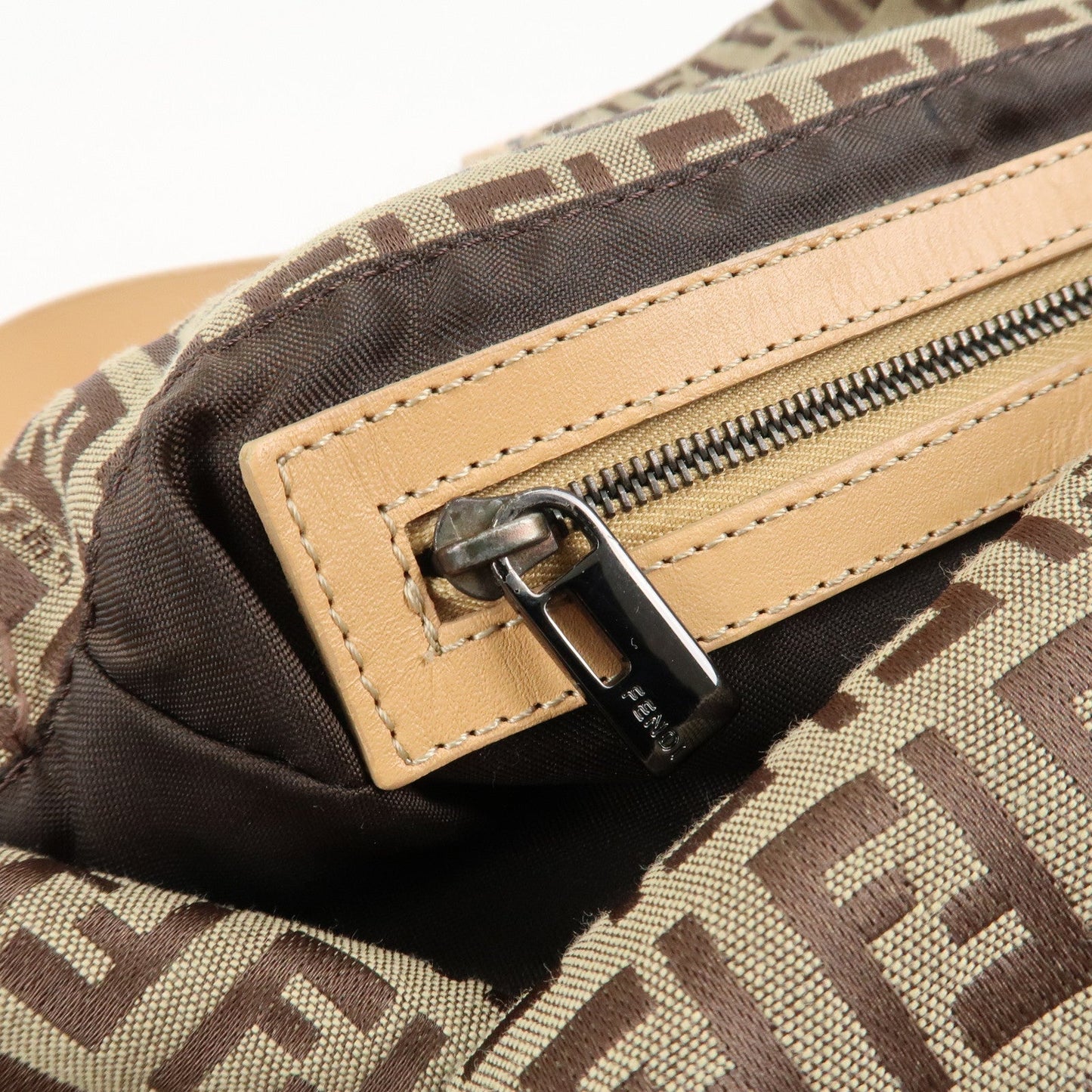 FENDI Zucchino Canvas Leather Shoulder Bag Beige 8BR003  d